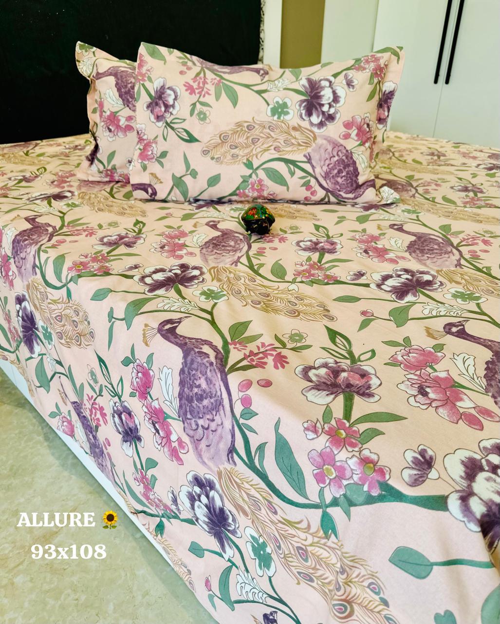 Purple Peacock Queen Size Bedsheet - Allure Collections