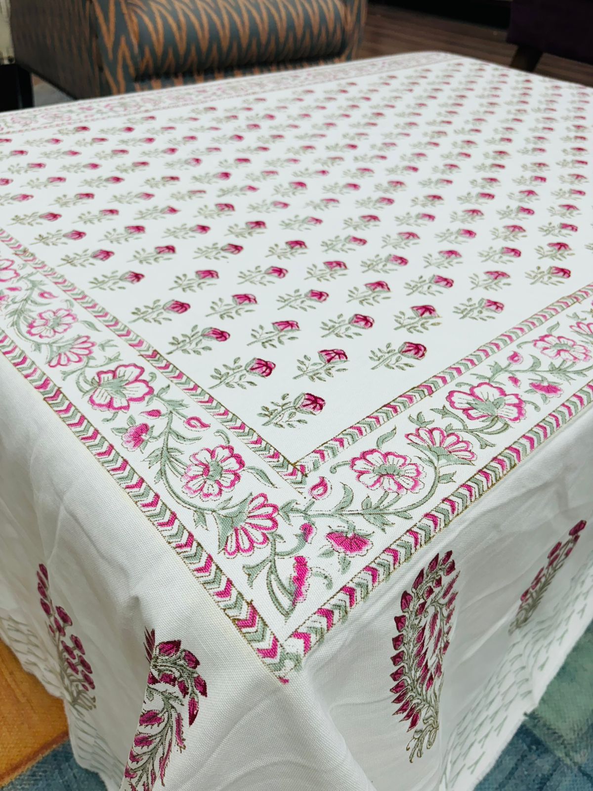 Canvas Cotton Table Linen – 6 Seater - Pink Flowers