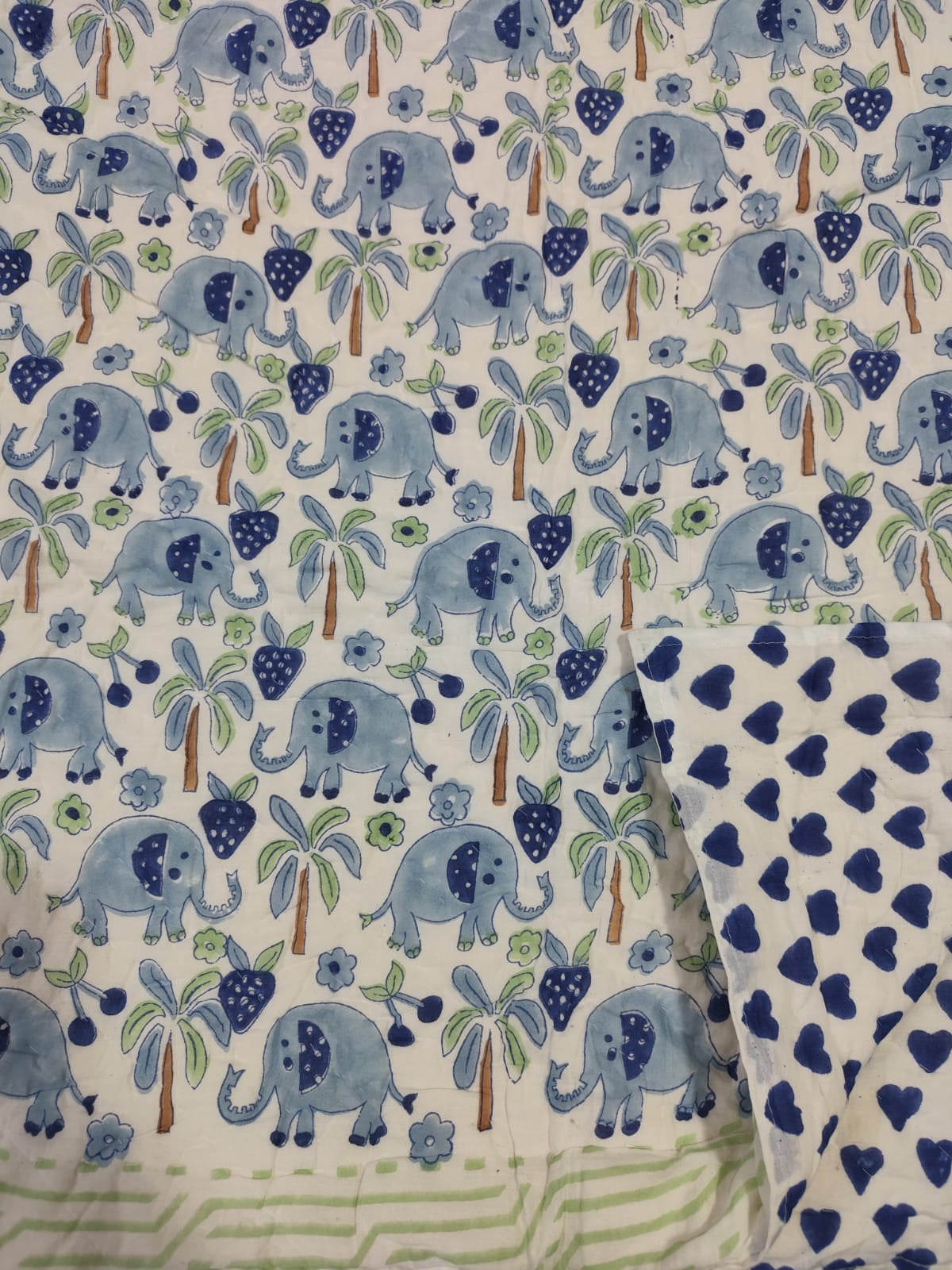 Elephants Handblock Printed Cotton Quilt