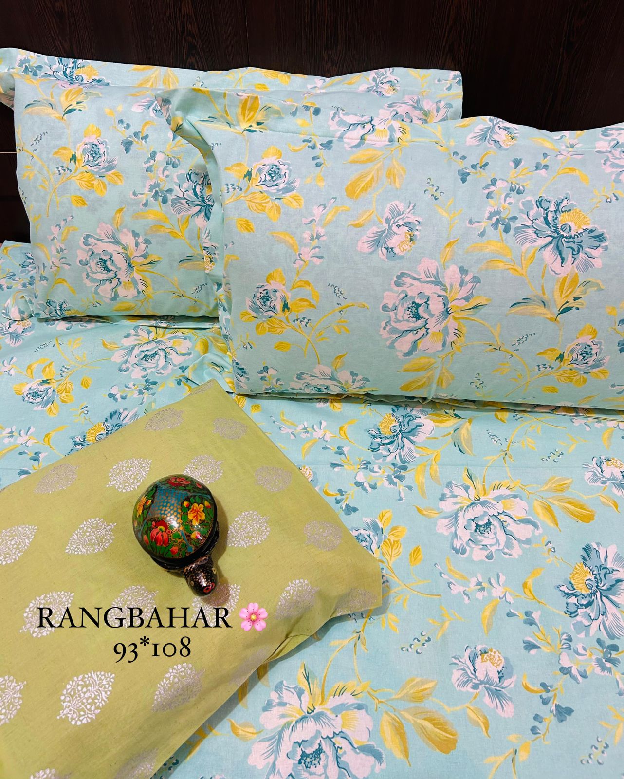Aqua Blue Queen Size Bedsheet - Allure Collections