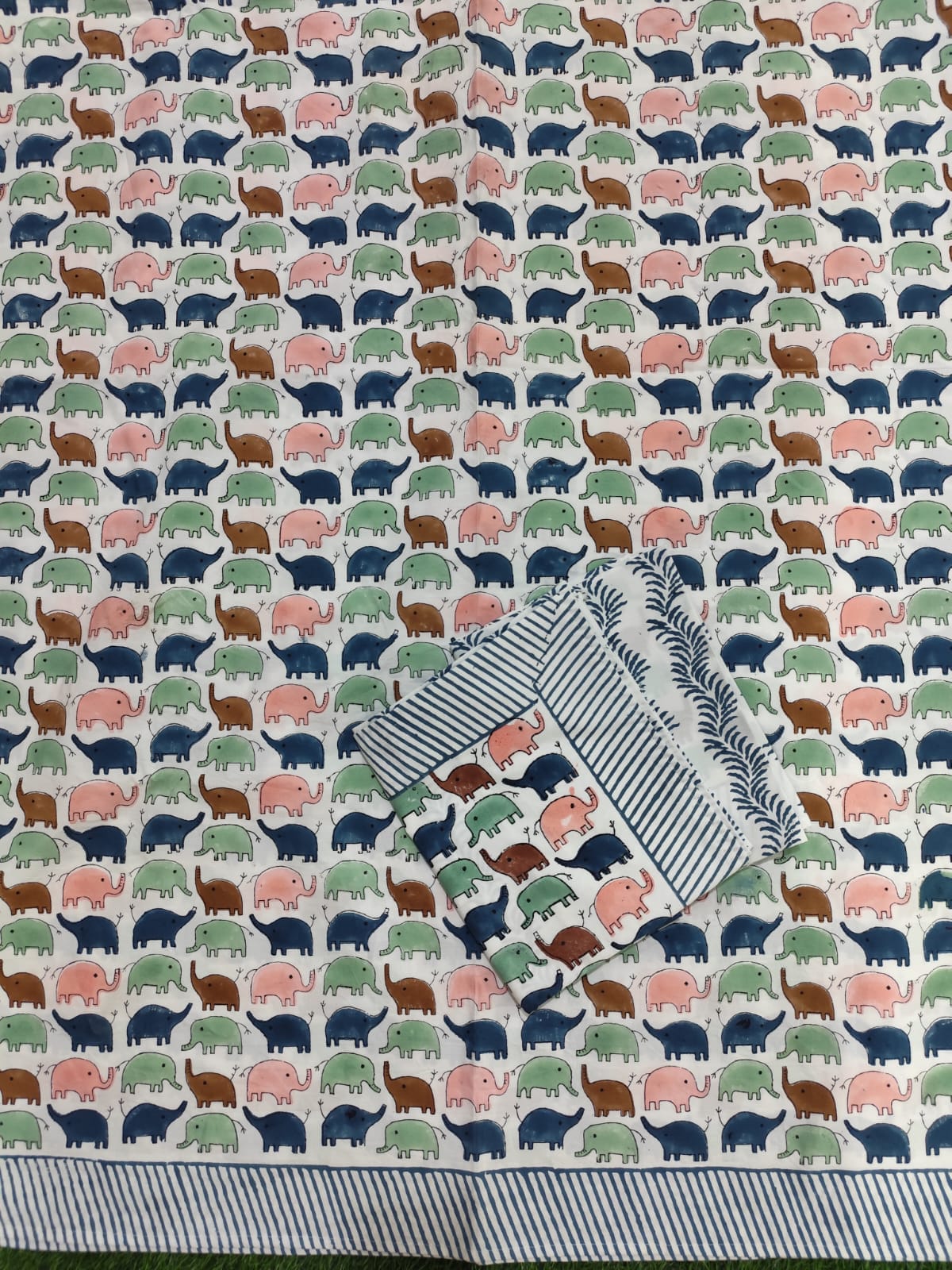 Elephant Block Printed Cotton Bedsheet