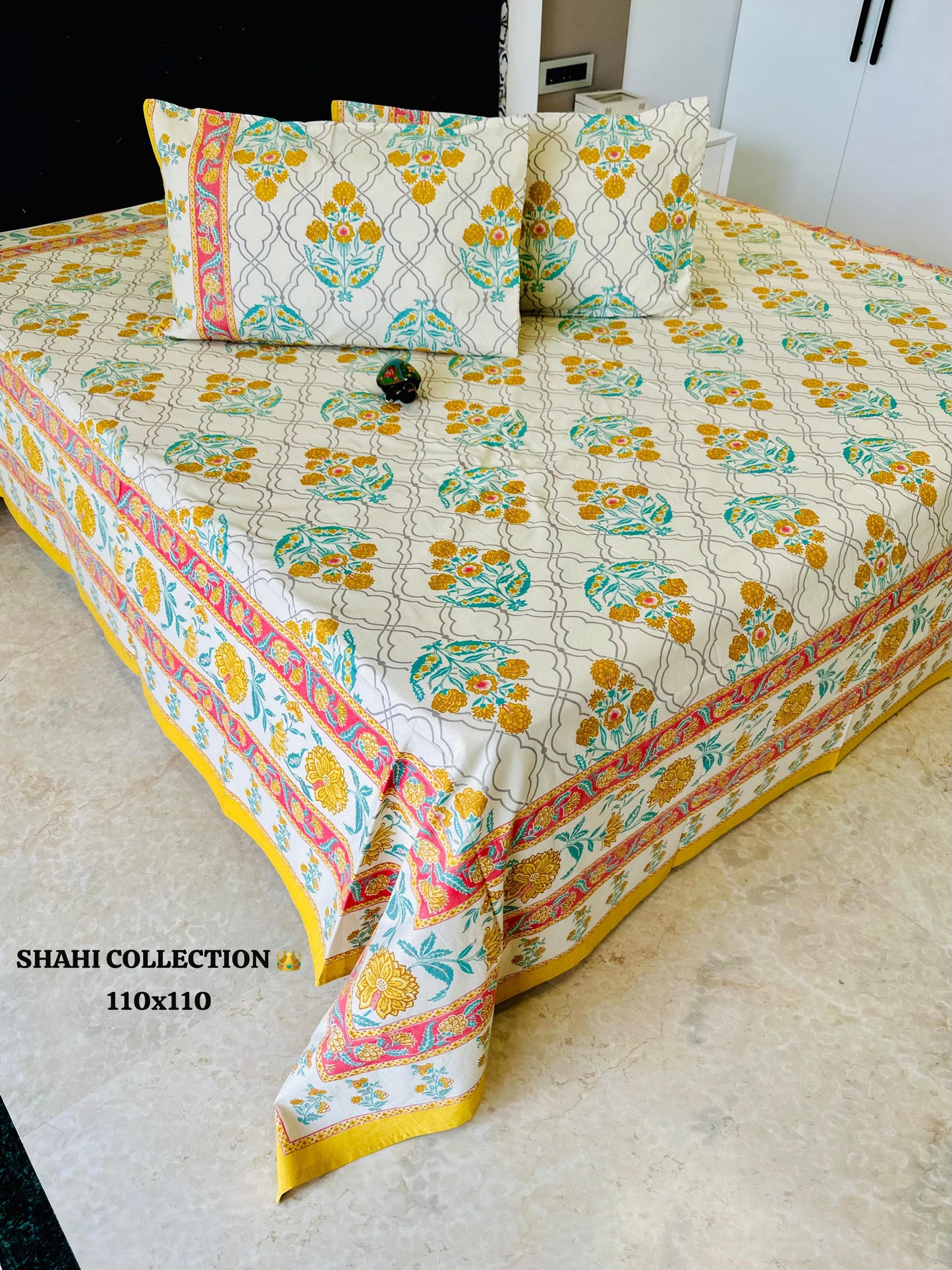 Yellow Floral King Size Bedsheet