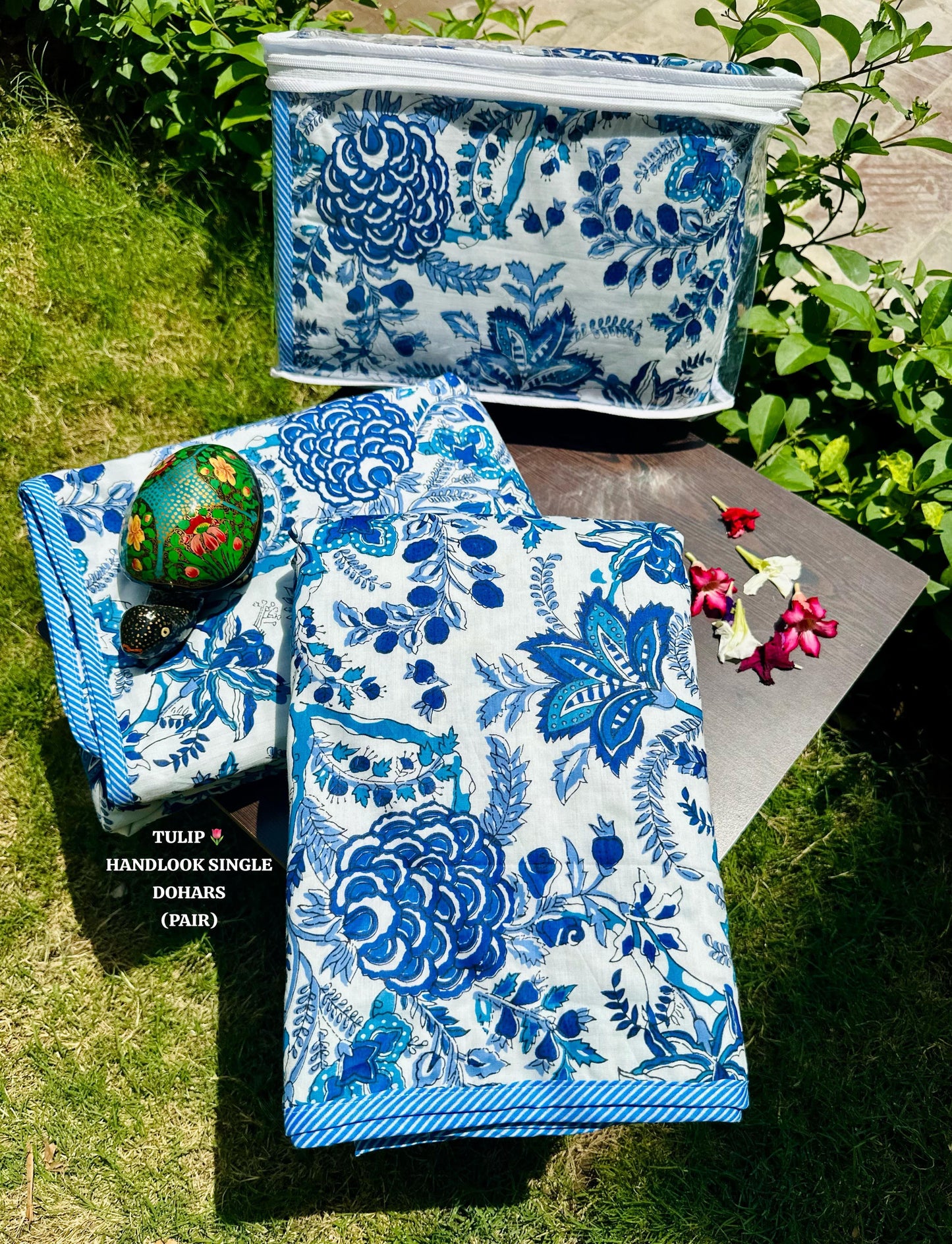 Blue Floral Single Dohar Pair