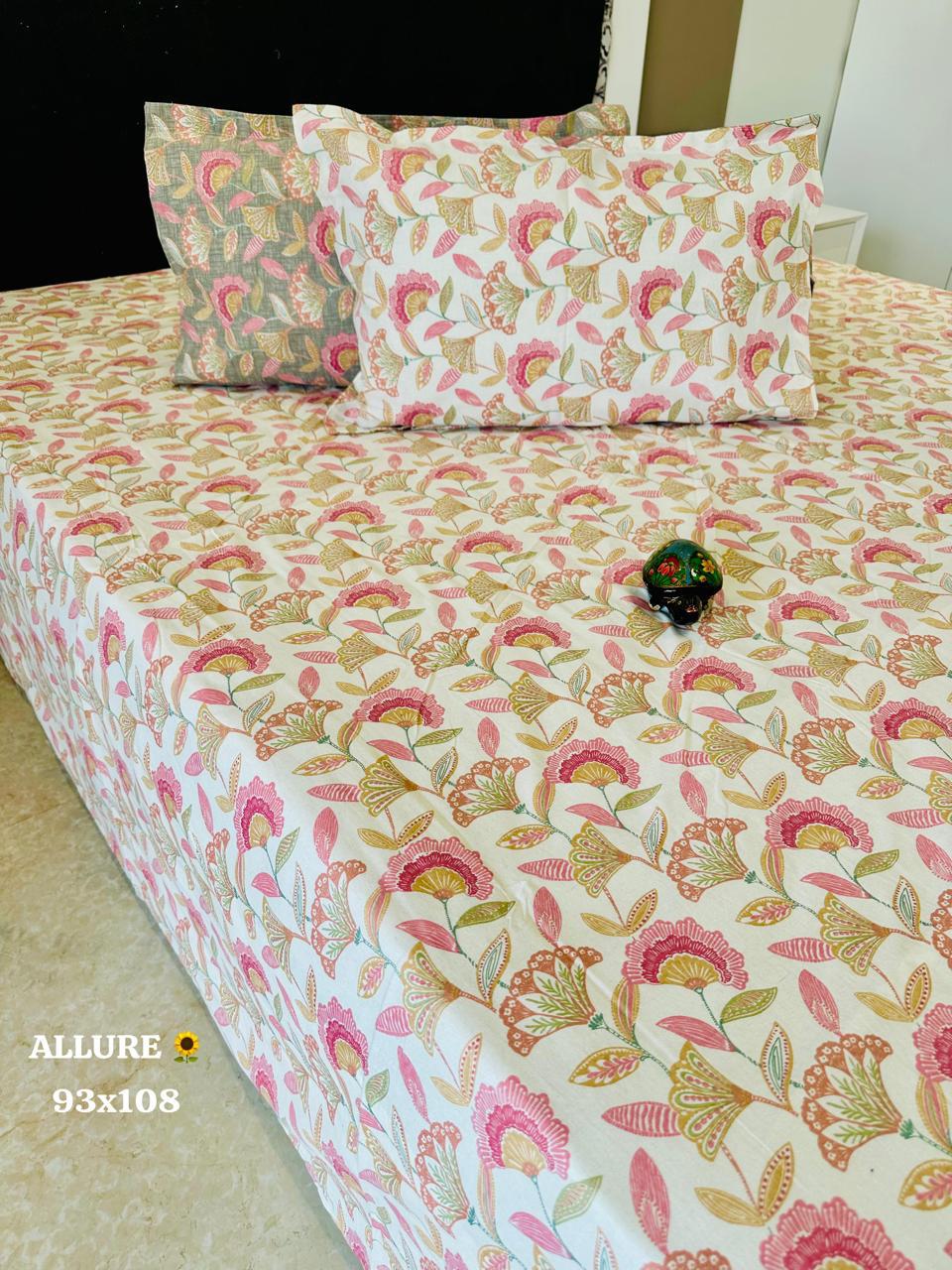 Pink Flowers Queen Size Bedsheet - Allure Collections