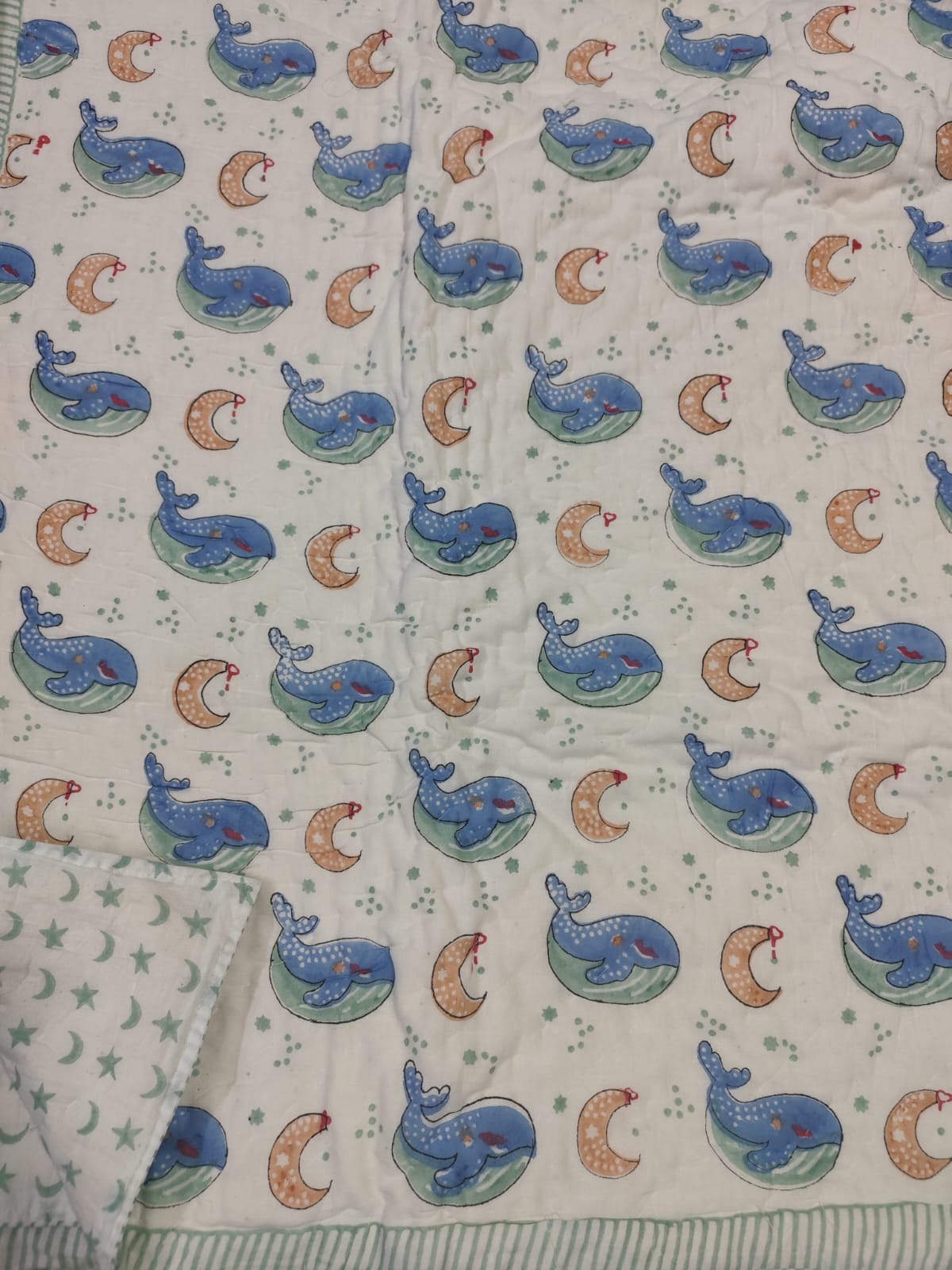 Whales Handblock Printed Cotton Quilt