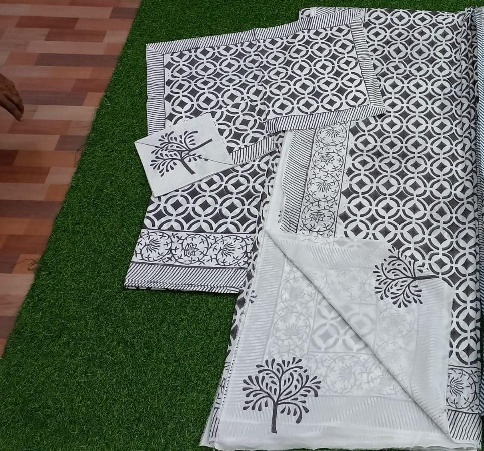 Black patterns Hand block Printed Matching Dohar Reversible With Bedsheet