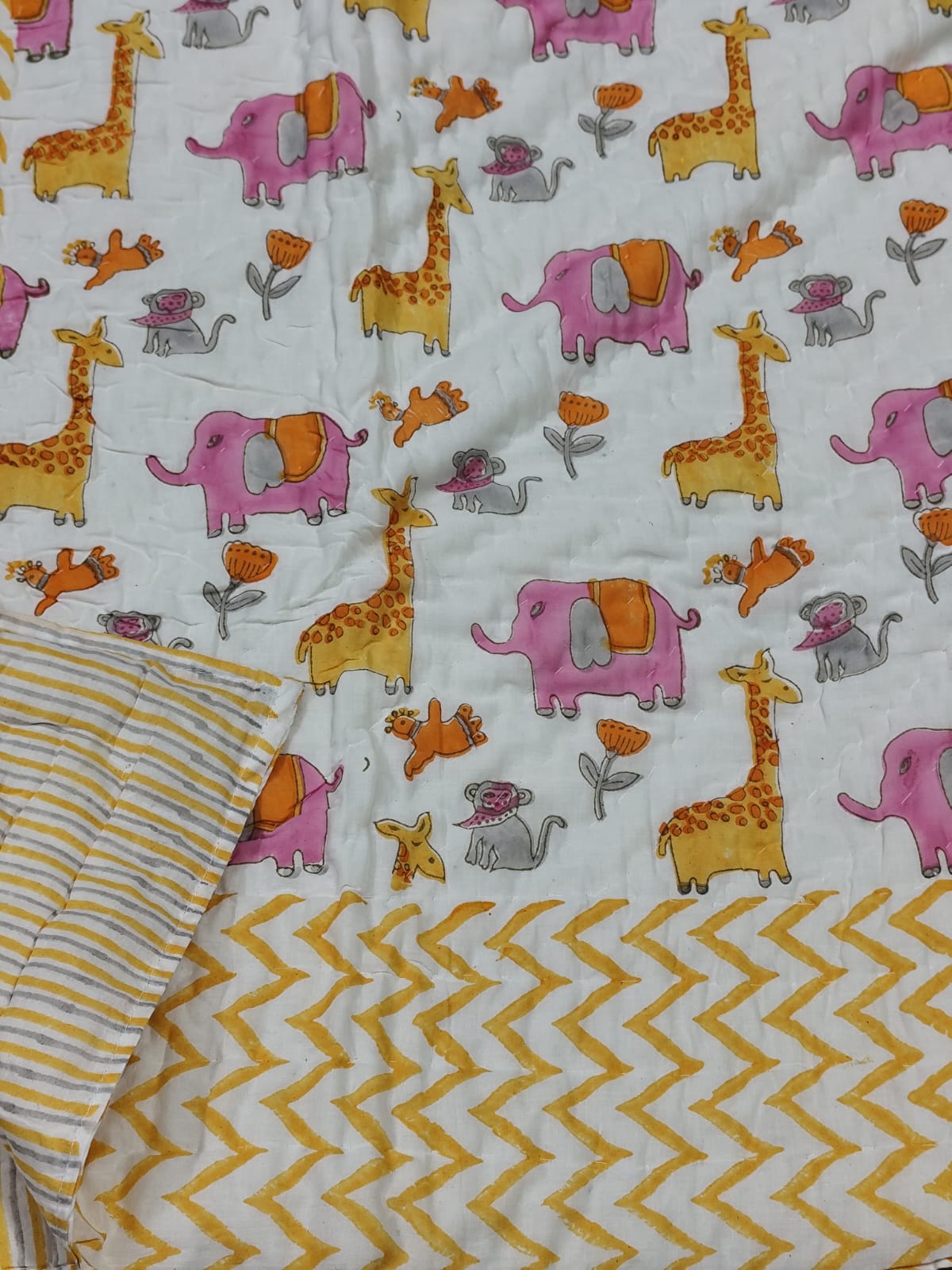 Animal Themed Handblock Printed Cotton Quilt