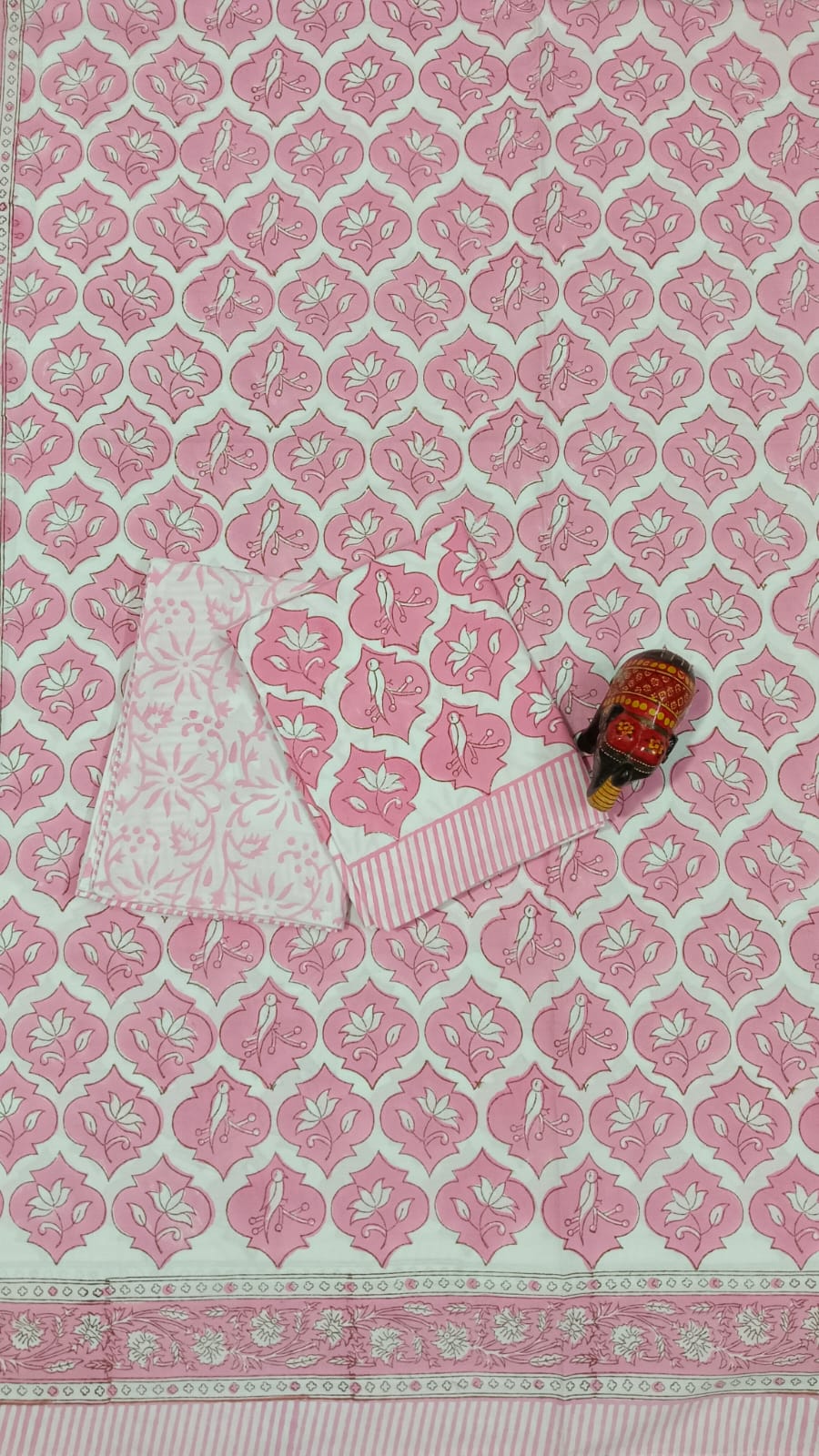 Pink Block Printed Cotton Bedsheet