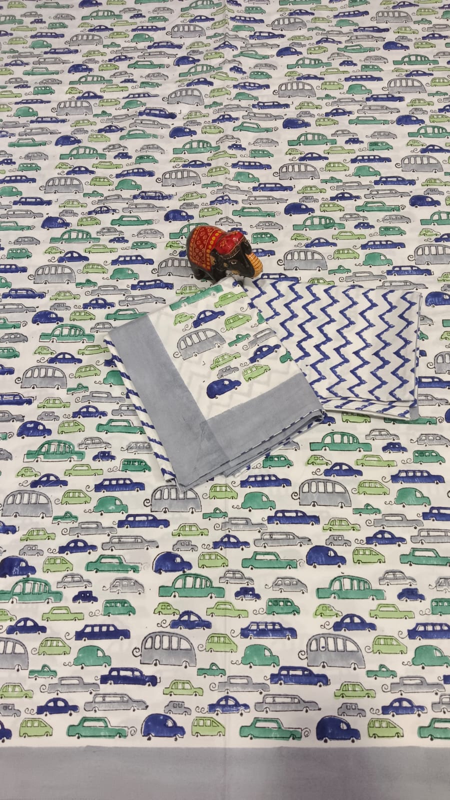 Cars Block Printed Cotton Bedsheet