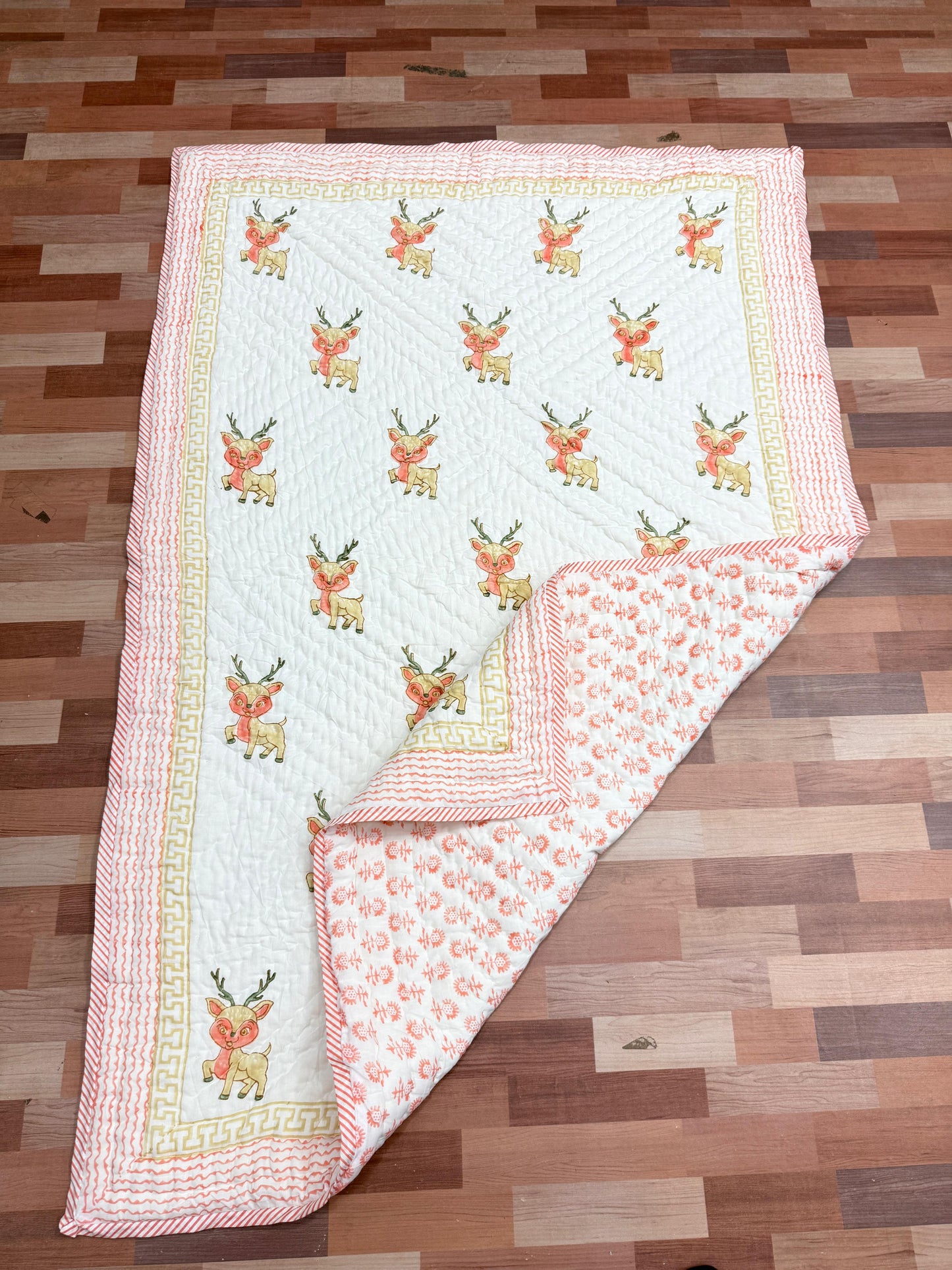 Baby Deer Handblock Printed Reversible Soft Baby Quilt