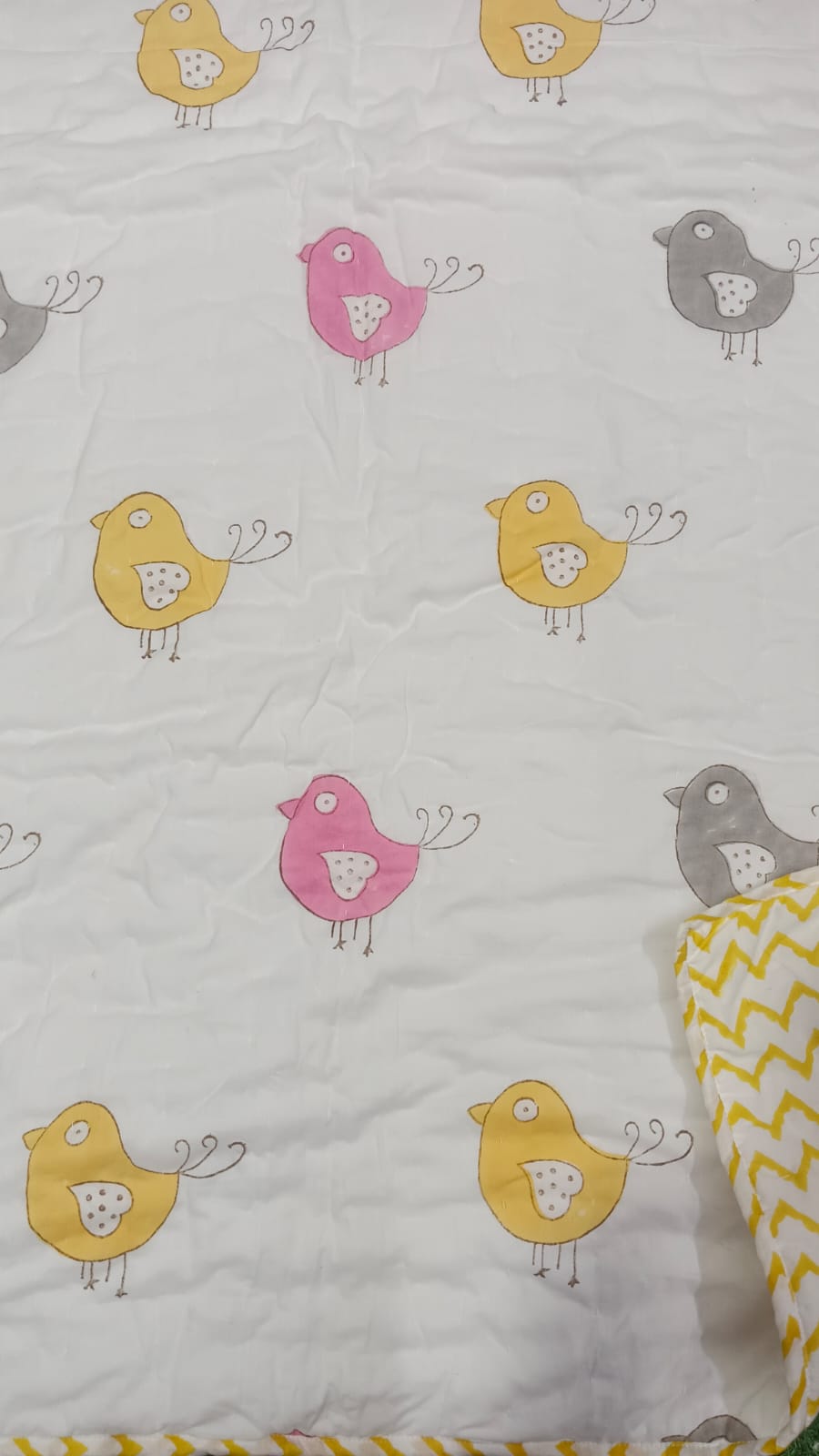 Birds Handblock Printed Reversible Soft Baby Quilt