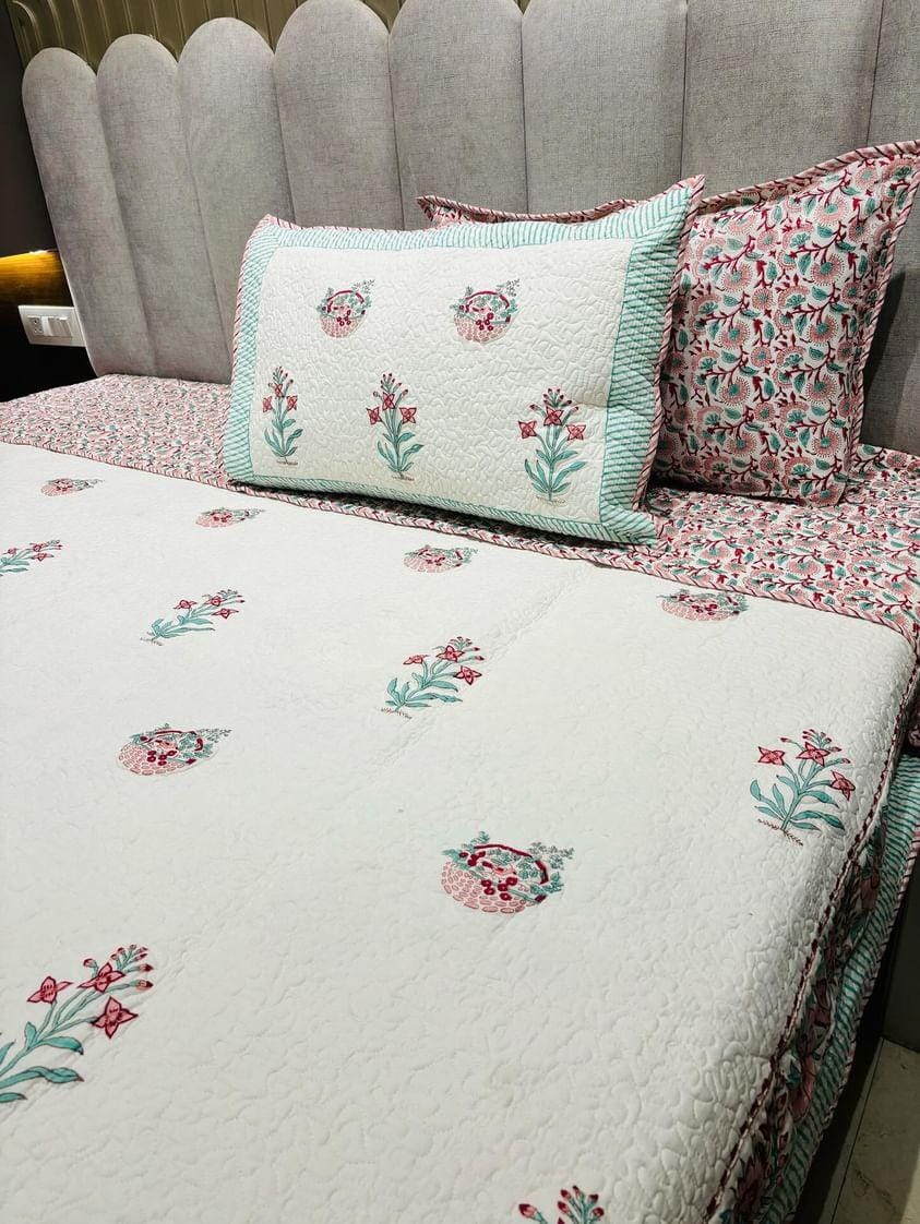 Blooming Flowers Reversible Quilted Bedcover