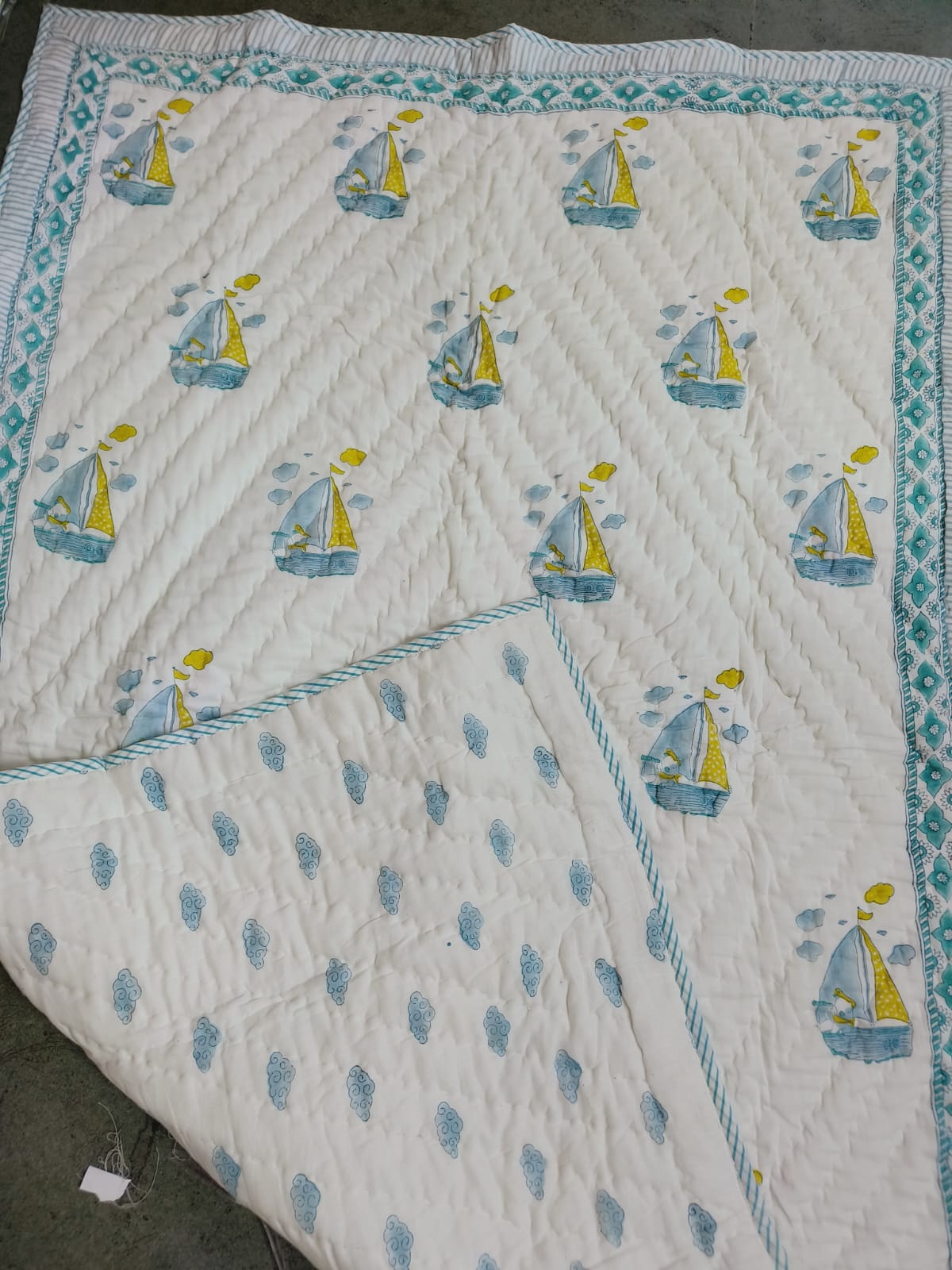 Ship Handblock Printed Reversible Soft Baby Quilt
