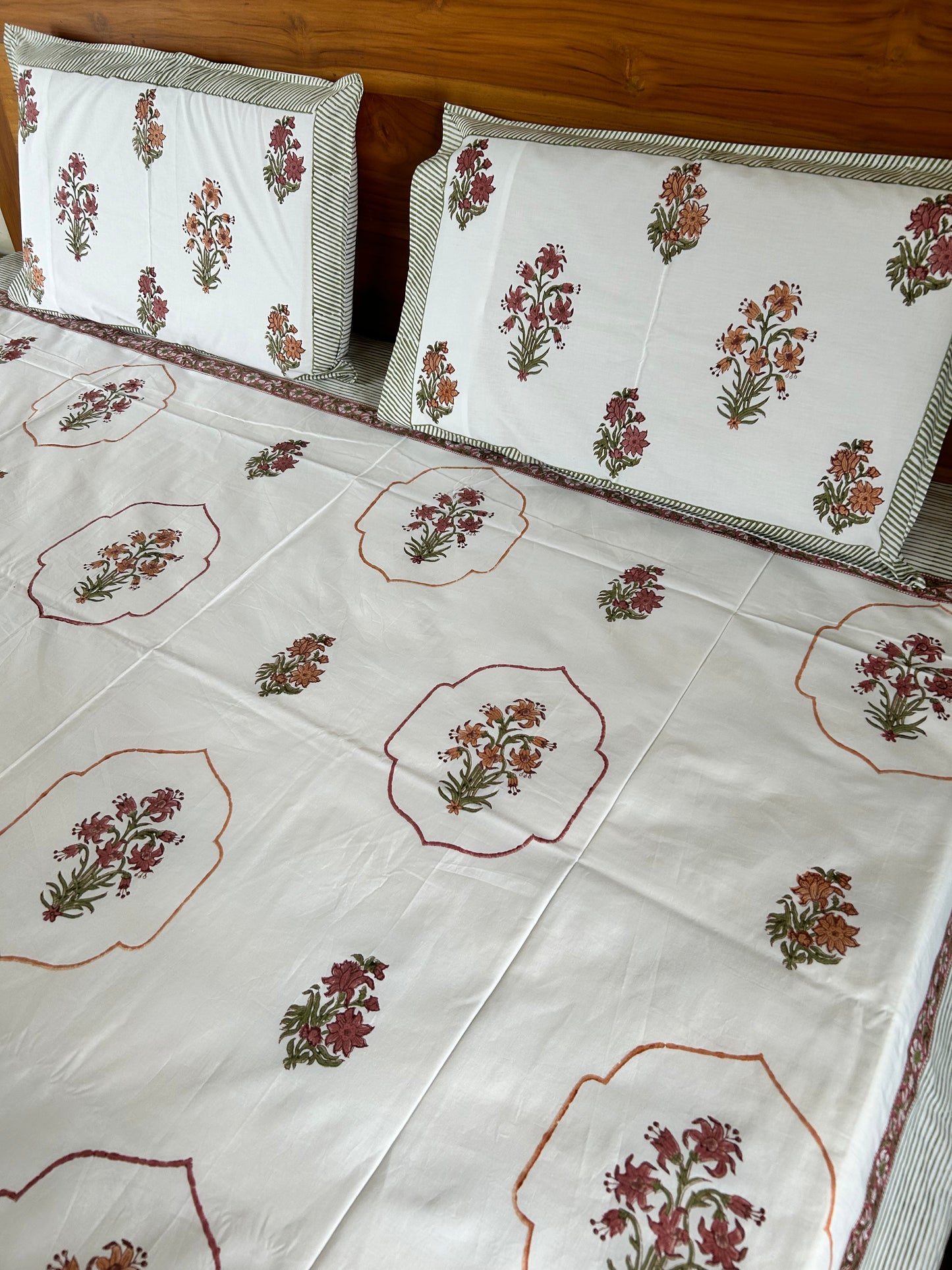 Brown Mughal Block Printed Cotton Bedsheet