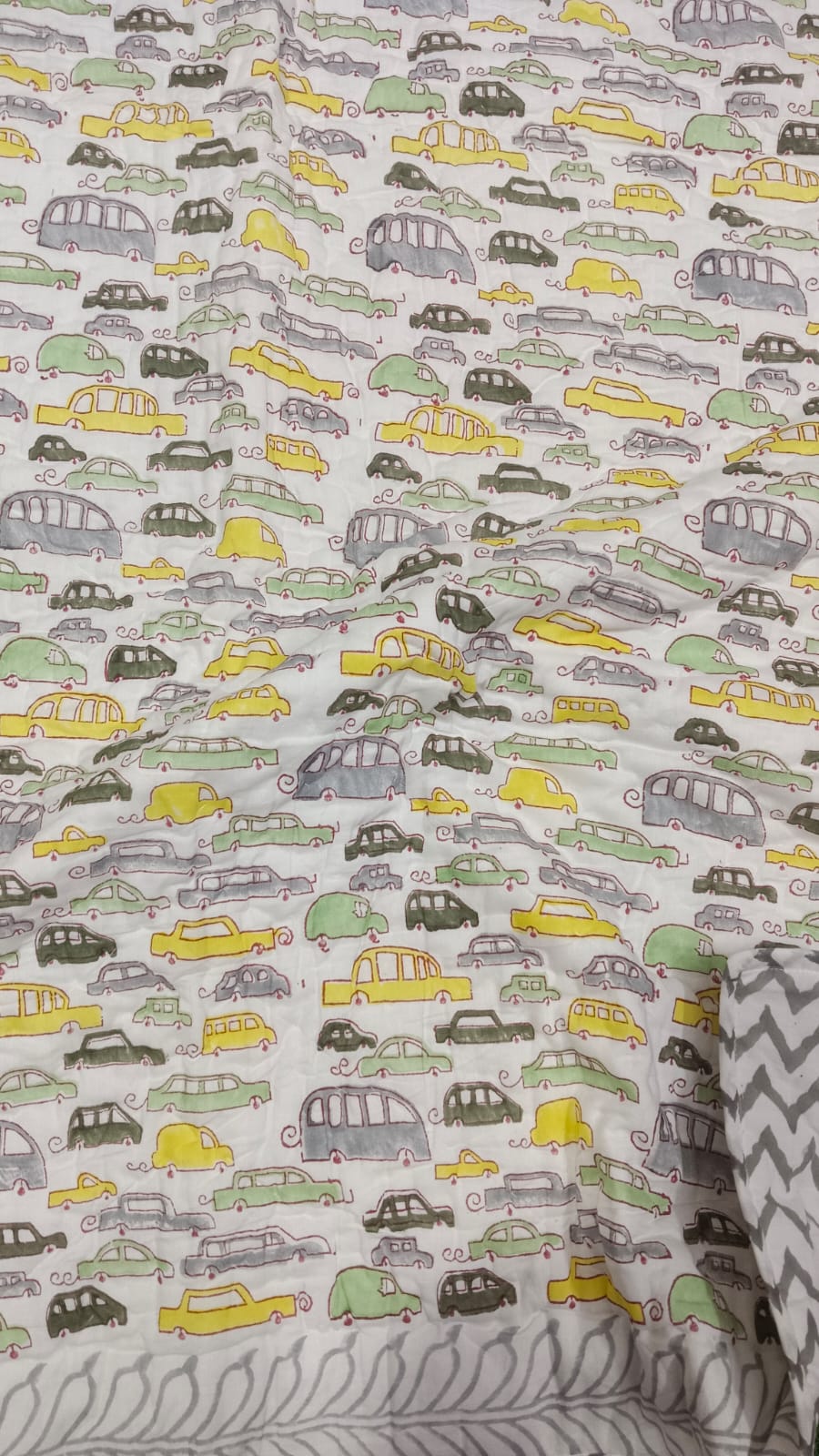 Cars Handblock Printed Reversible Soft Baby Quilt