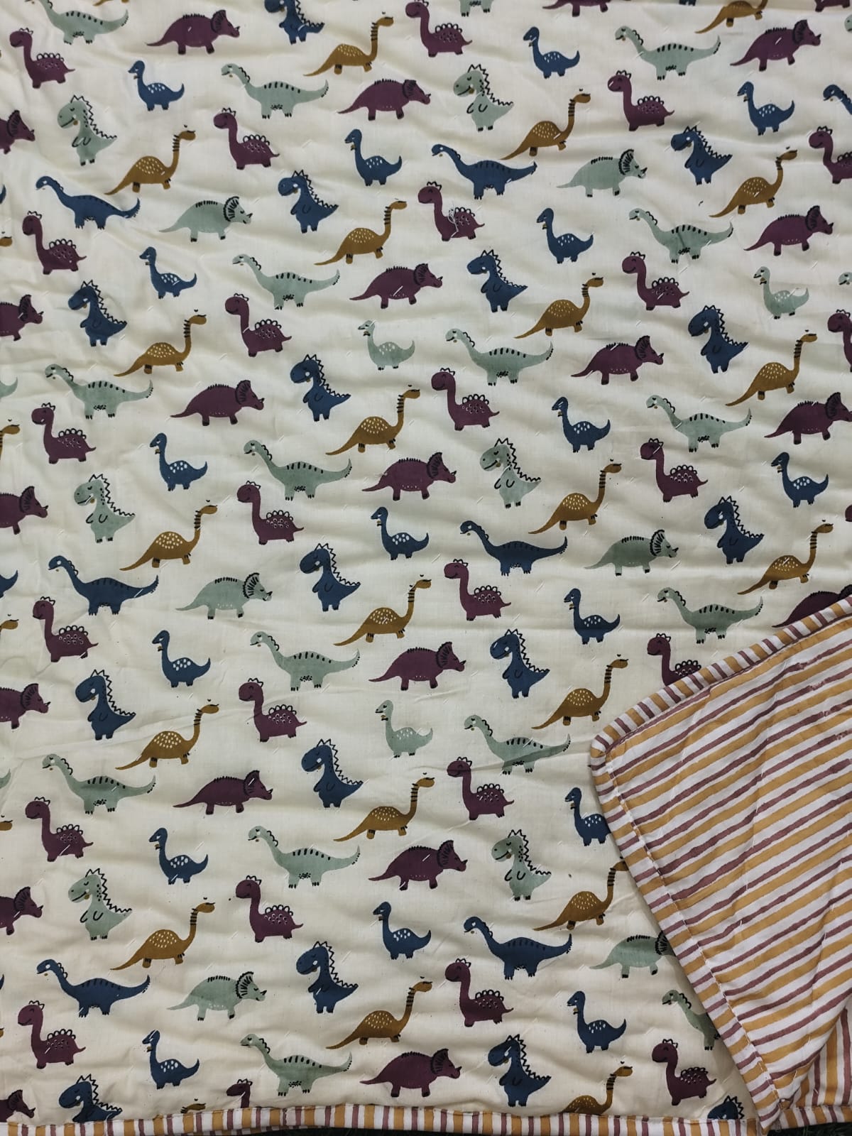 Dino's Handblock Printed Reversible Soft Baby Quilt