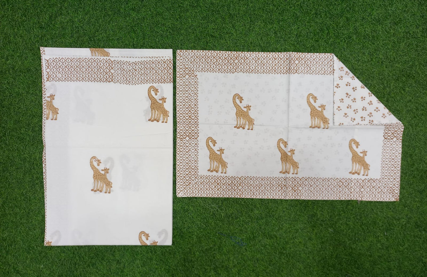 Giraffe Block Printed Single Bedsheet_