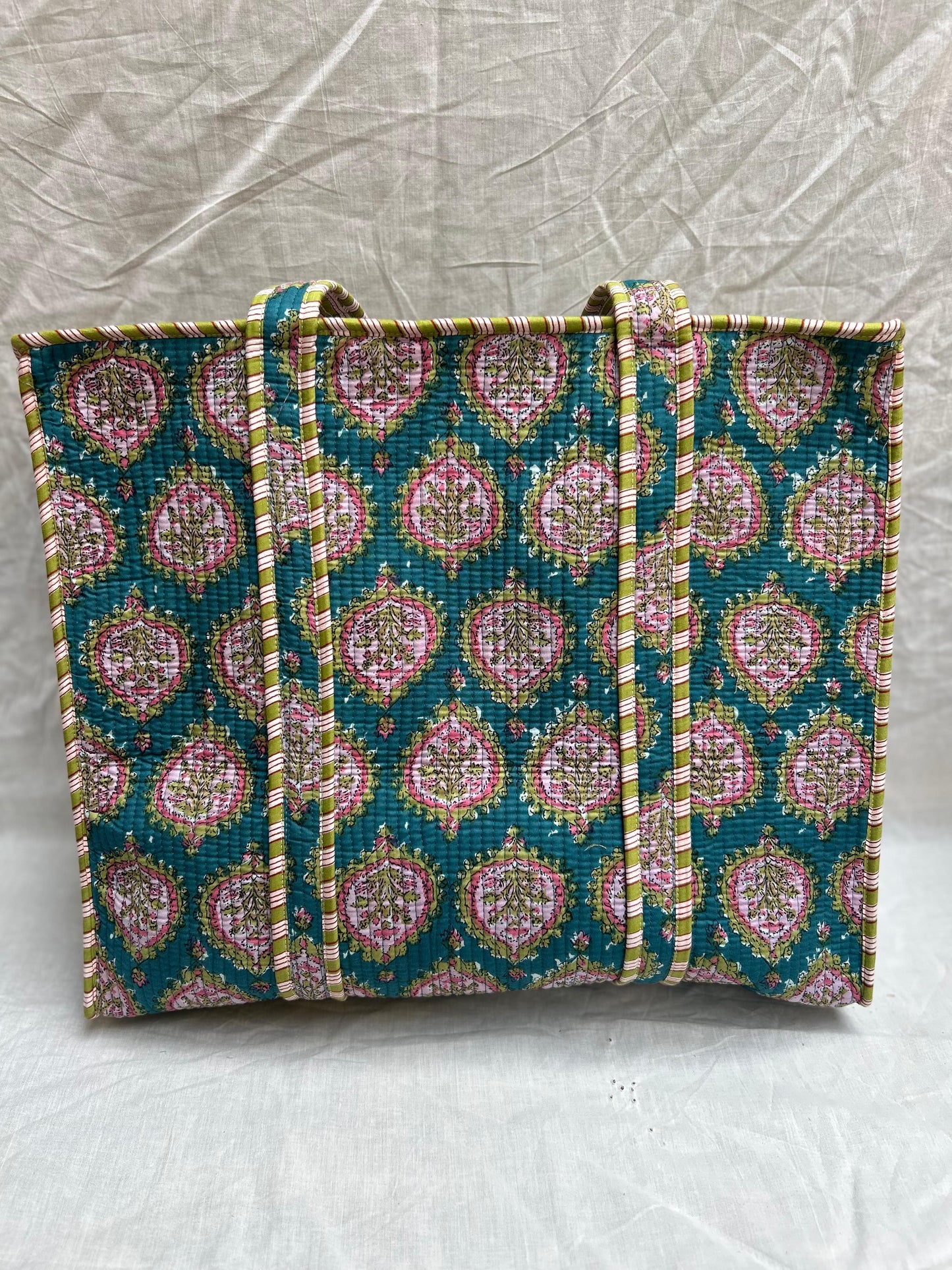 Green Quilted Tote Bags With Zip
