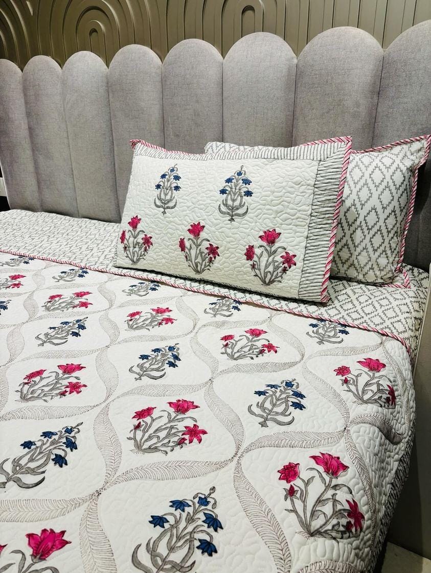 Grey Jaal Reversible Quilted Bedcover