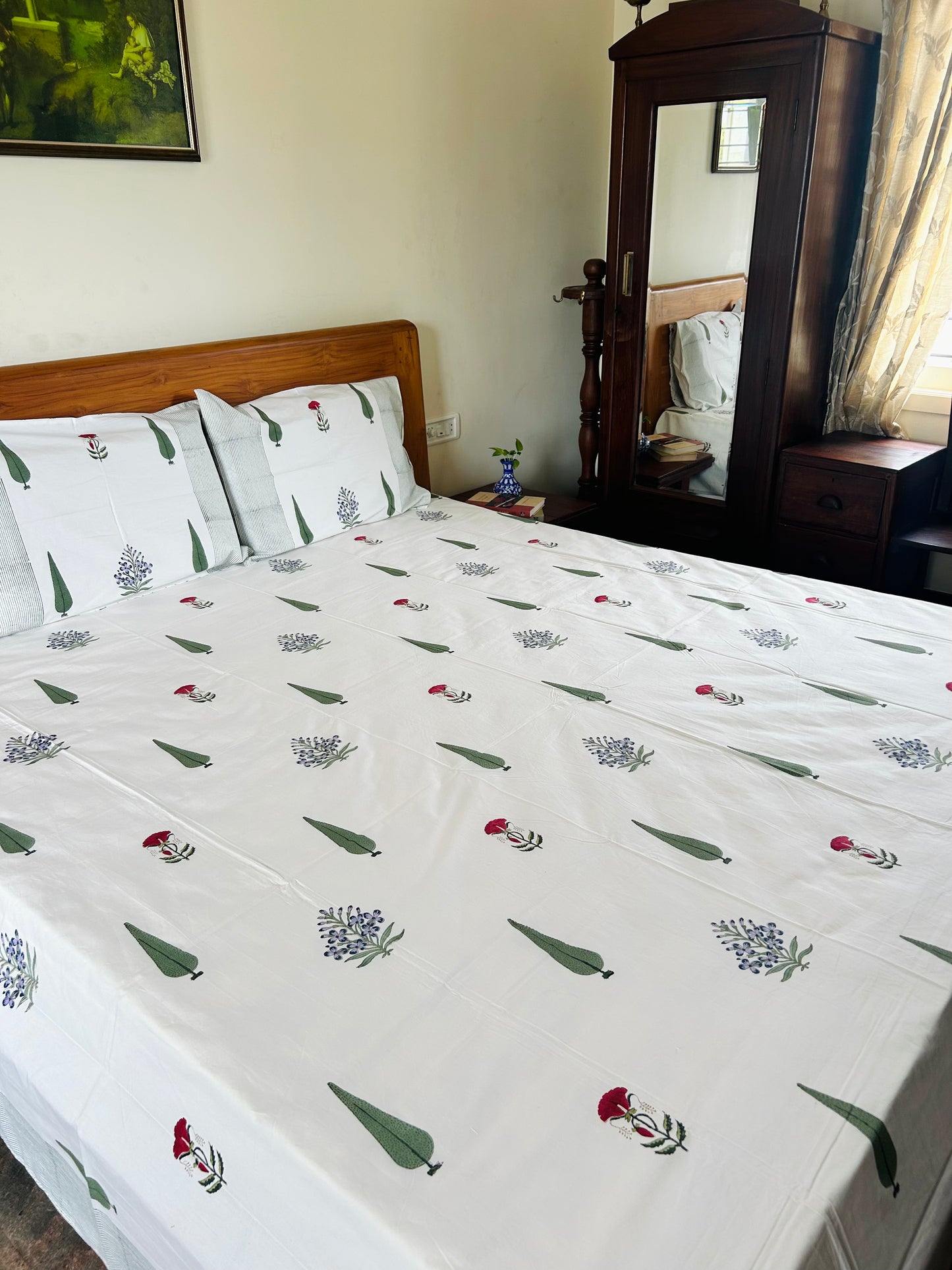 Floral Block Printed Cotton Bedsheet