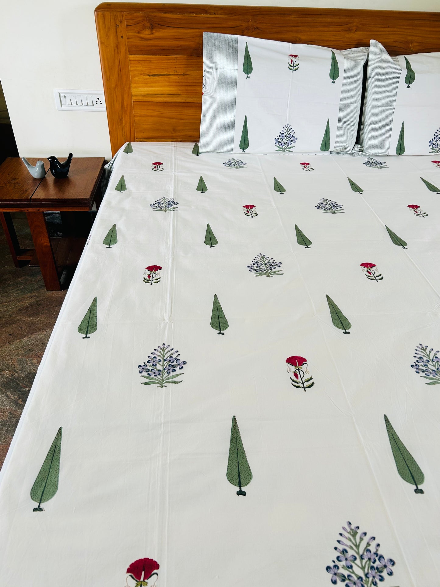 Floral Block Printed Cotton Bedsheet