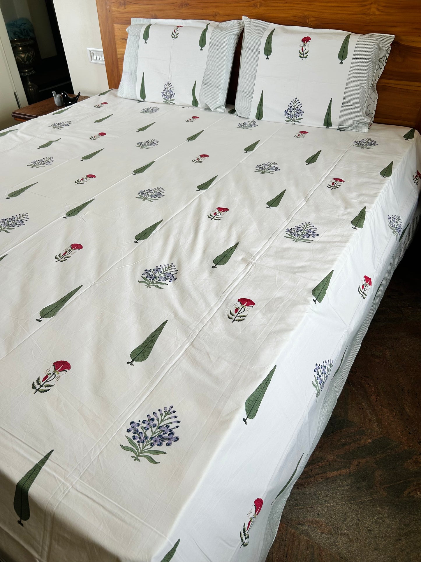 Floral Block Printed Cotton Bedsheet
