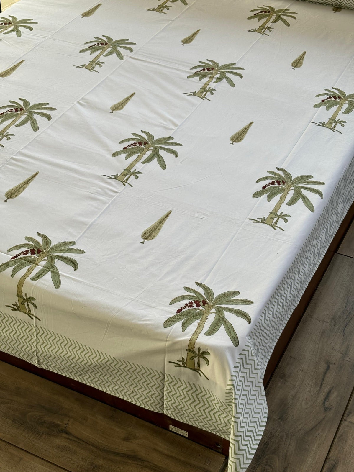 Trees Block Printed Cotton Queen size Bedsheet