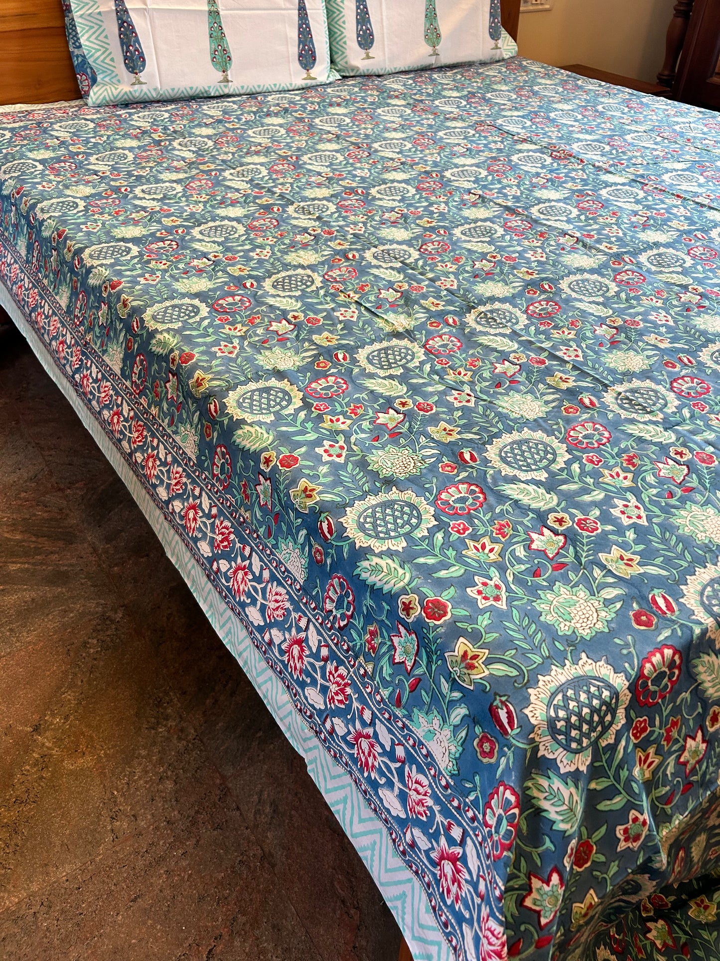 Midnight Blue Block Printed Bedsheet