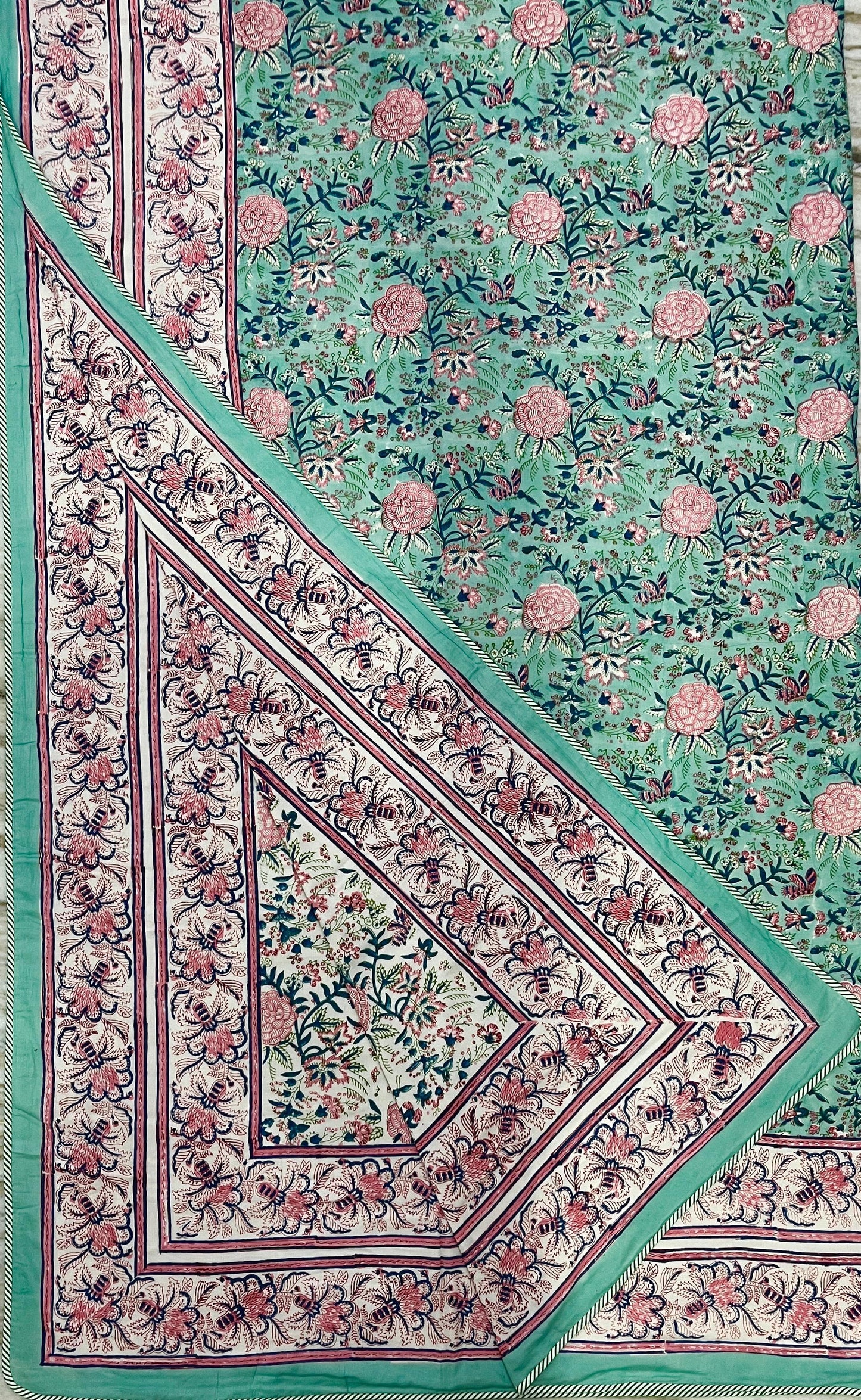 Mint Green Reversible Hand Block Printed Mul Cotton Dohar