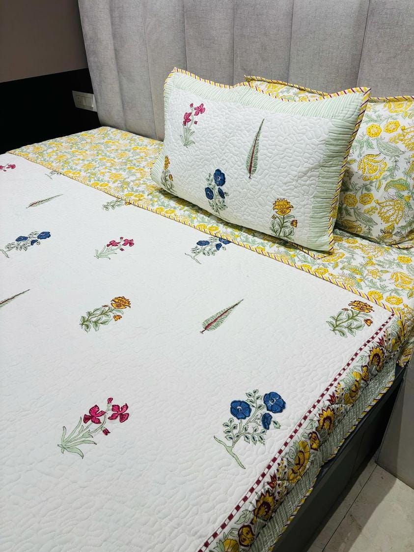 Multi Floral Reversible Quilted Bedcover