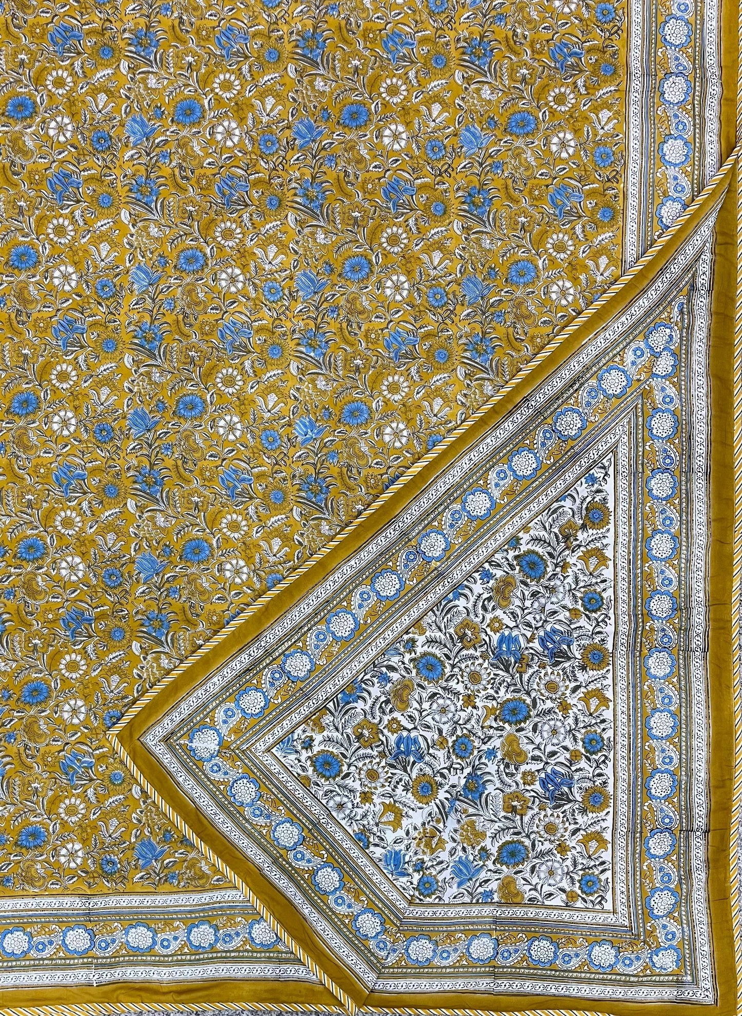 Mustard Reversible Hand Block Printed Mul Cotton Dohar
