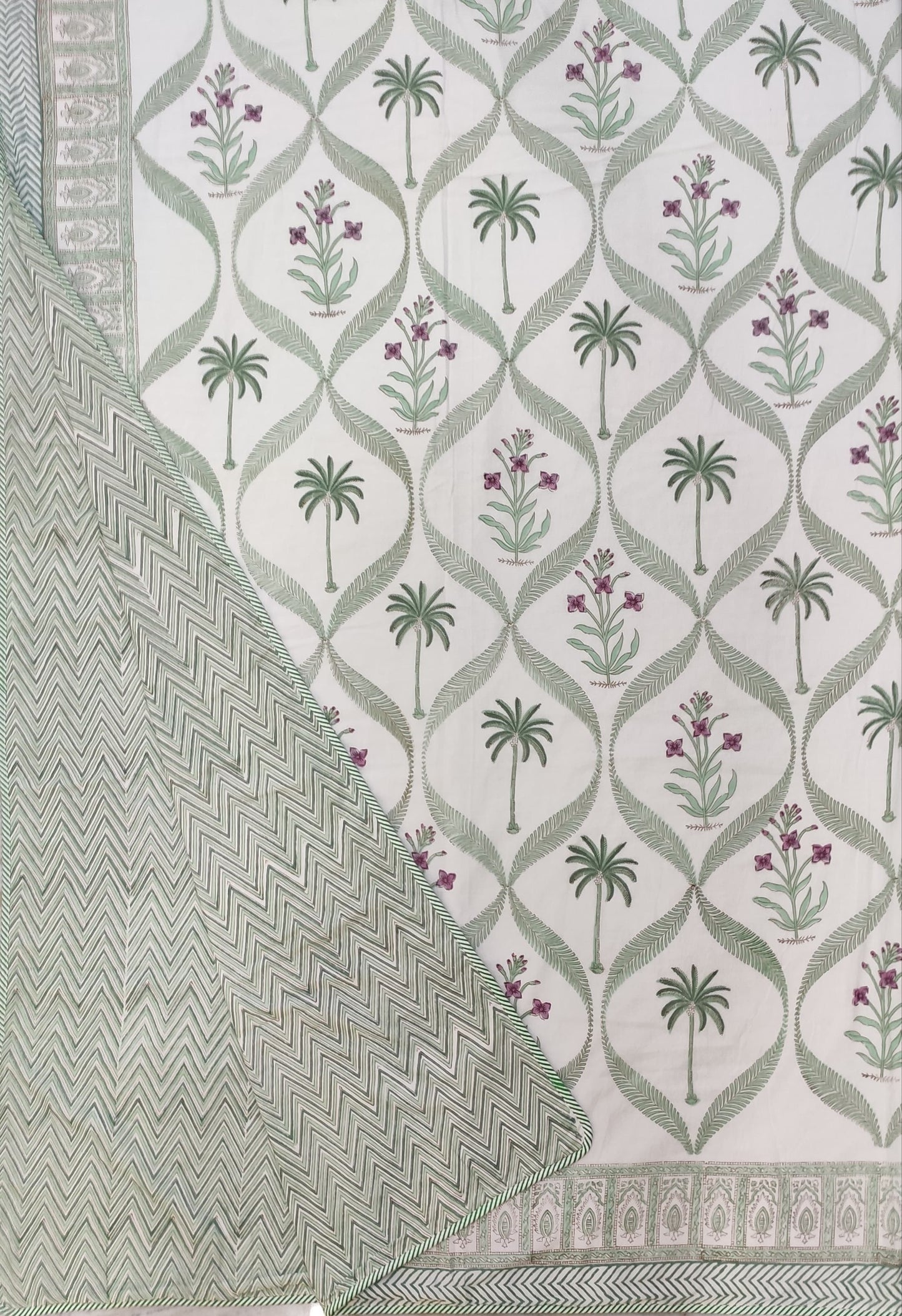 Palm Tree Jaal Reversible Hand Block Printed Mul Cotton Dohar