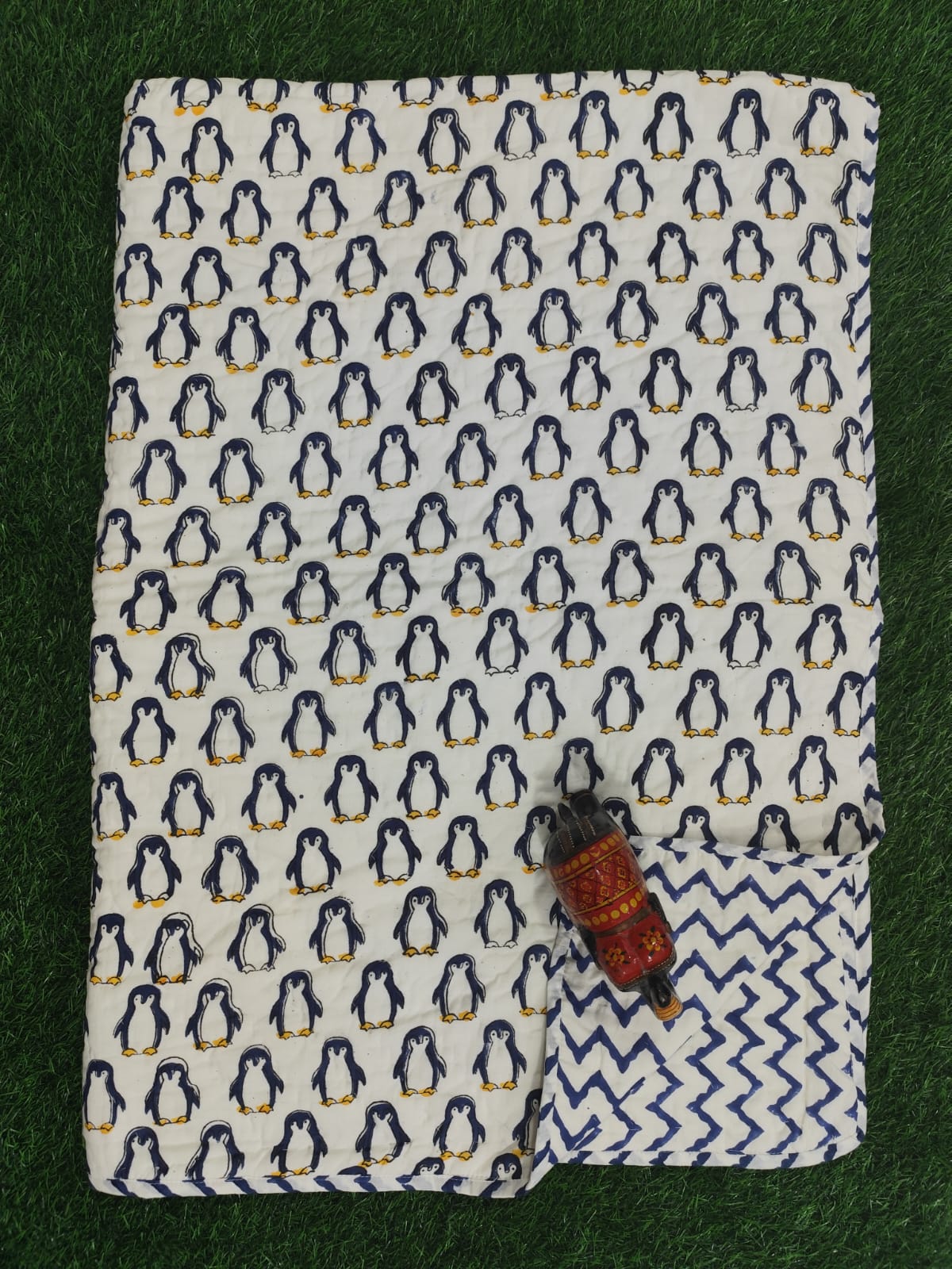 Penguin Handblock Printed Reversible Soft Baby Quilt