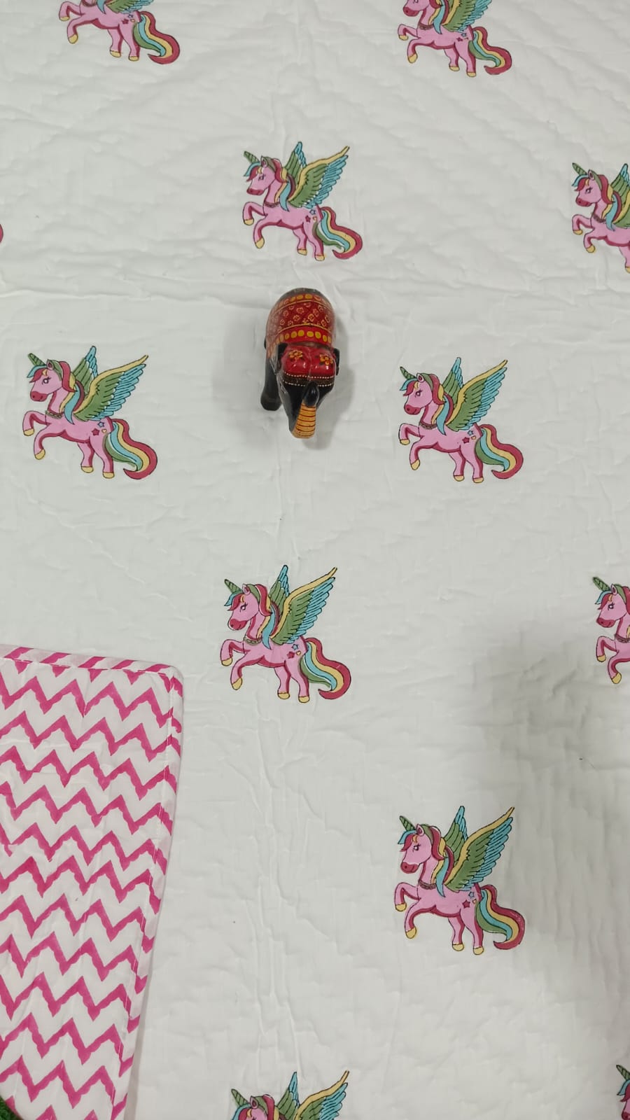 Unicorn Handblock Printed Reversible Soft Baby Quilt