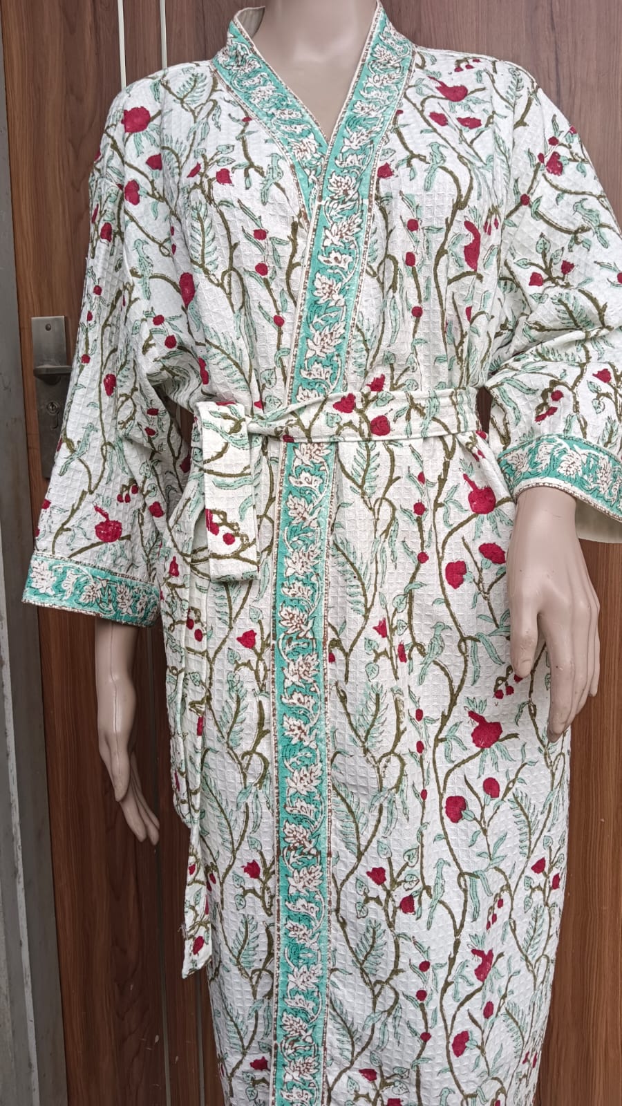 White Creepers Hand Block Print Adult Bath Robes