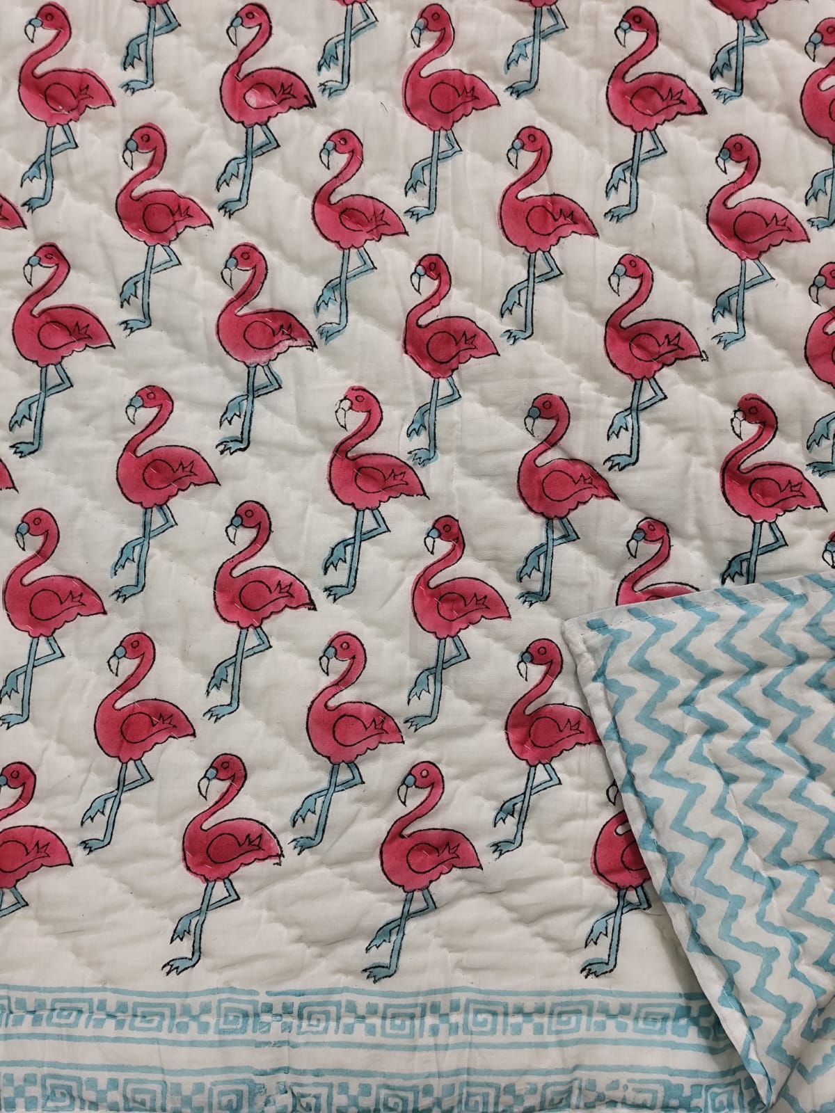 Flamingo Handblock Printed Cotton Quilt