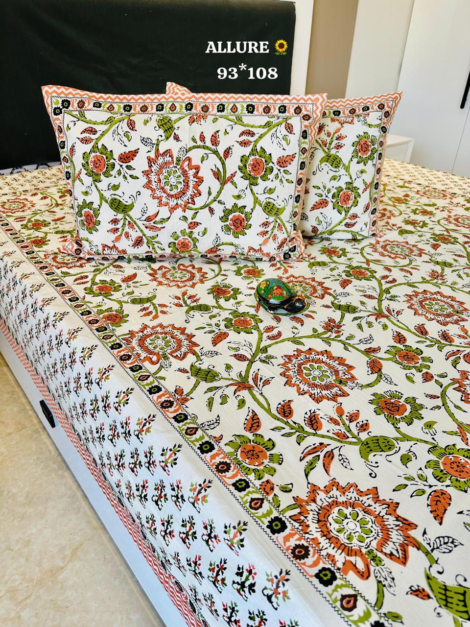 Orange and Green Queen Size Bedsheet - Allure Collections