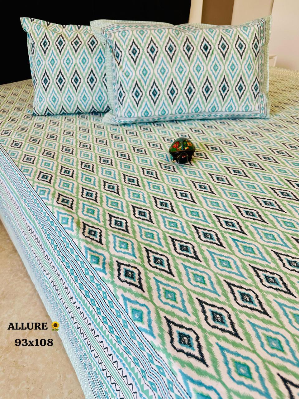 Ikkat Blue and Blue Queen Size Bedsheet - Allure Collections
