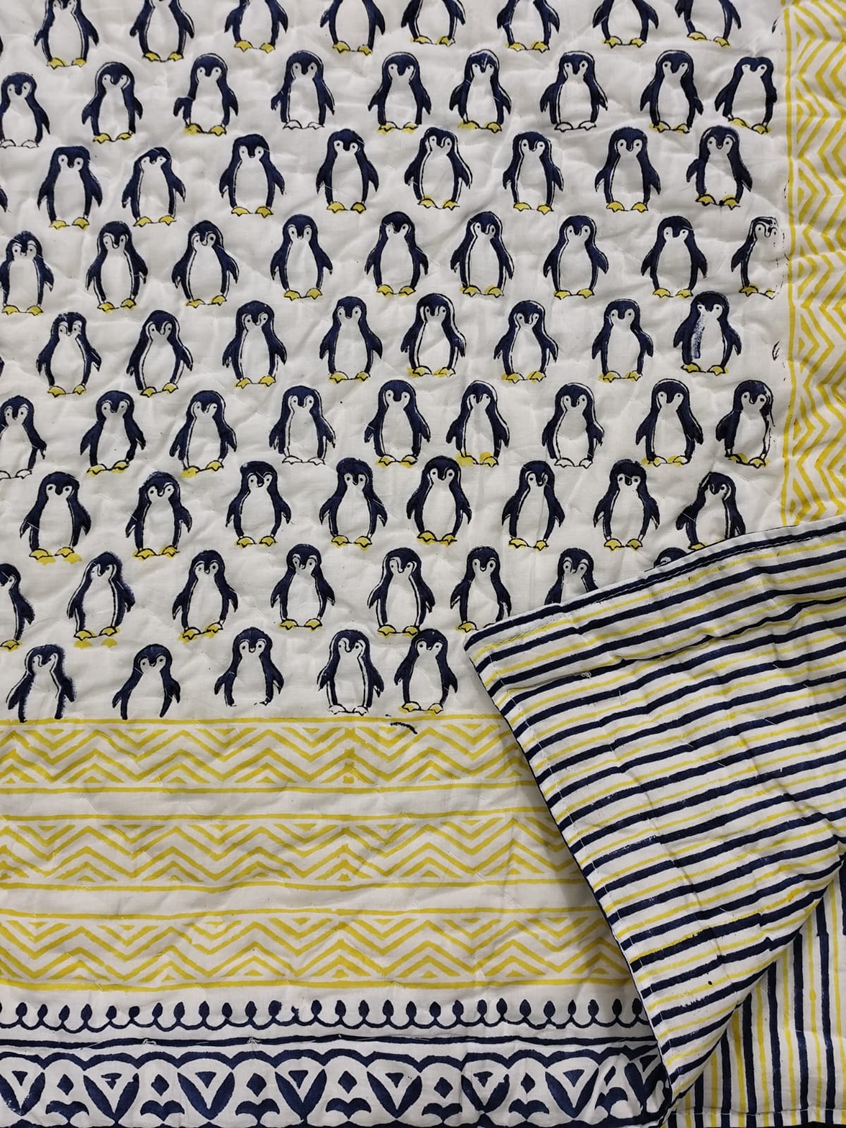 Penguins Handblock Printed Cotton Quilt