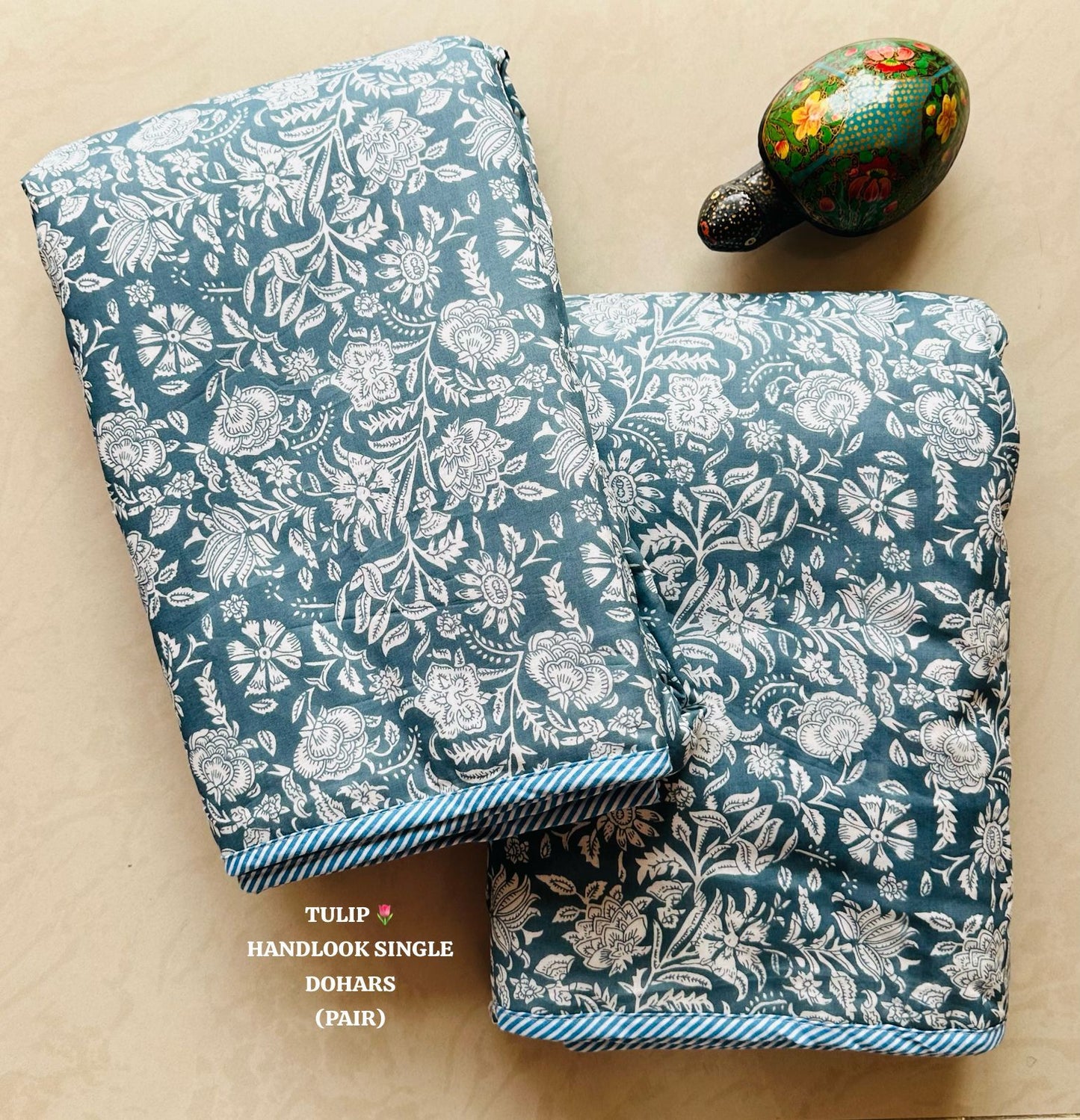 Navy Blue Floral Single Dohar Pair