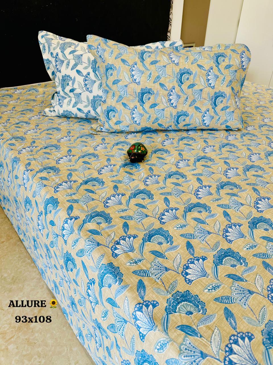 Blue Flowers Queen Size Bedsheet - Allure Collections