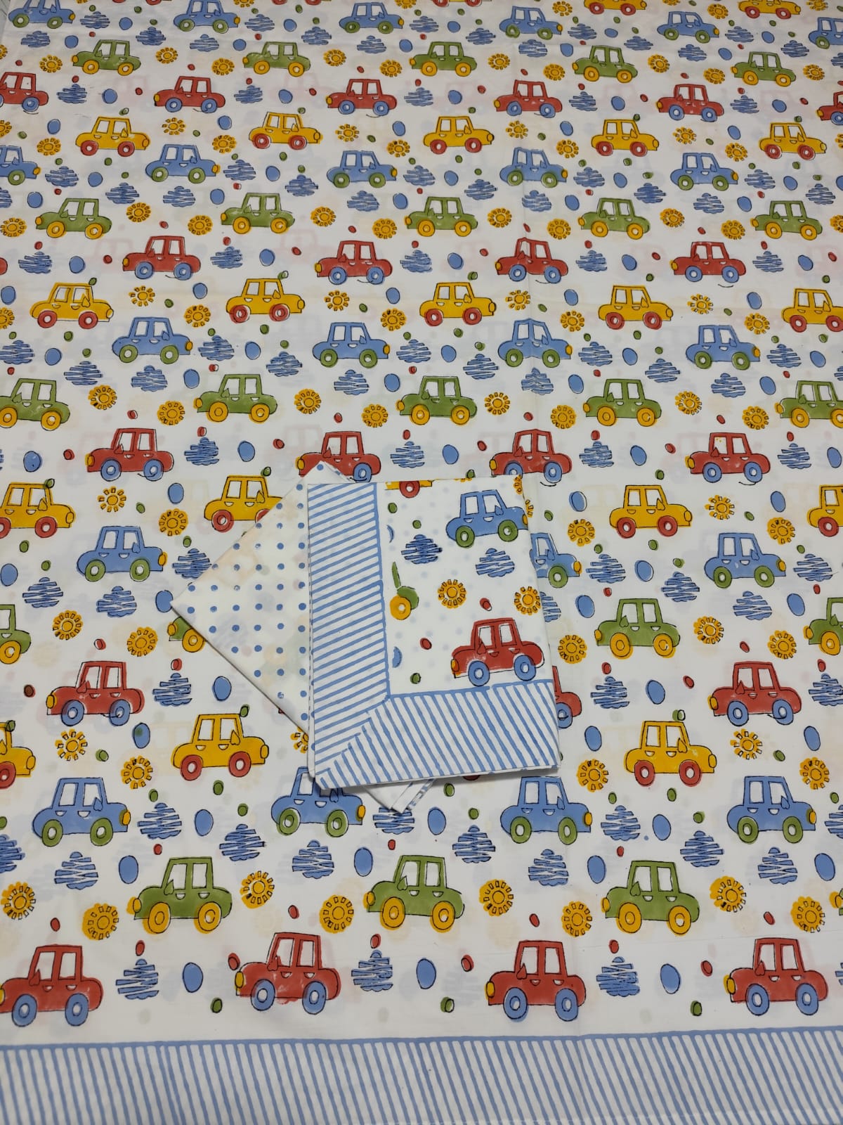 Multi Color cars Floral Block Printed Cotton Bedsheet