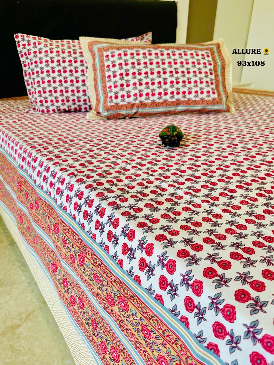 Red Flowers Queen Size Bedsheet - Allure Collections