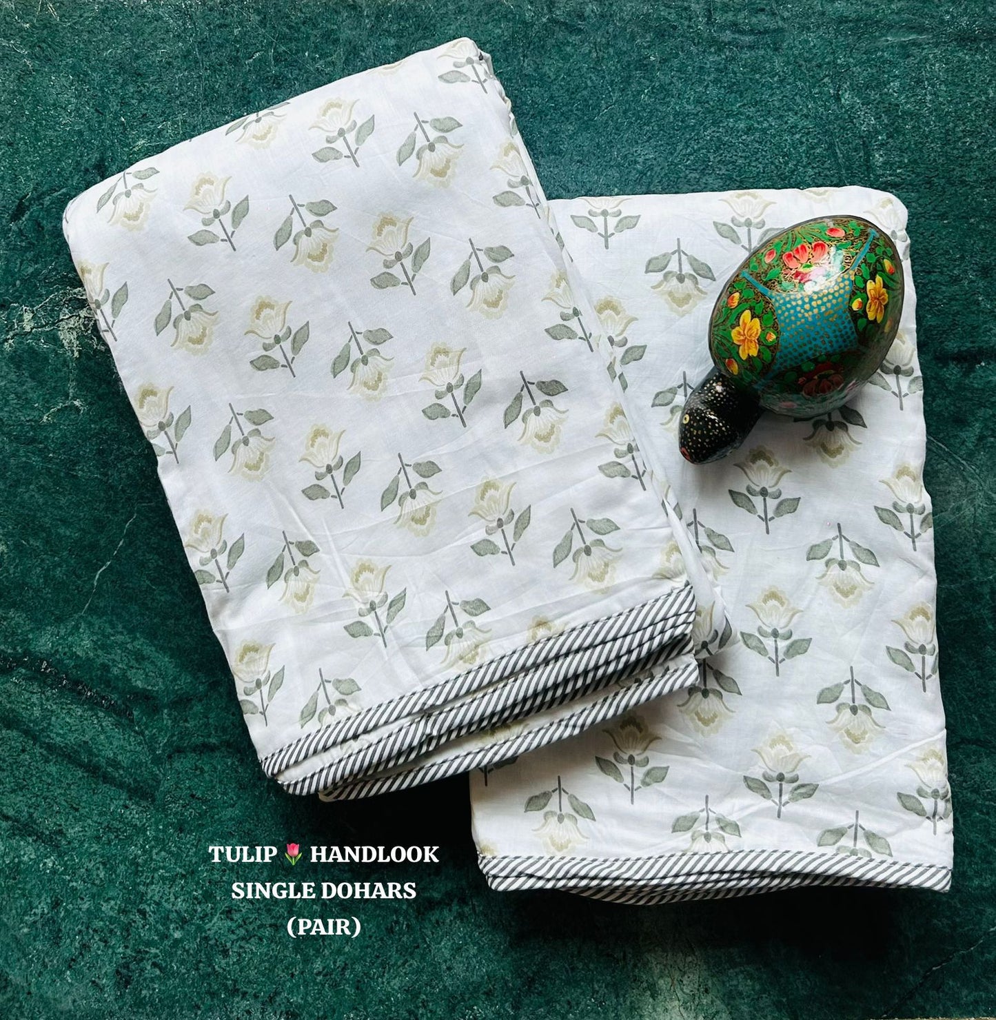 Green Minimal Floral Single Dohar Pair