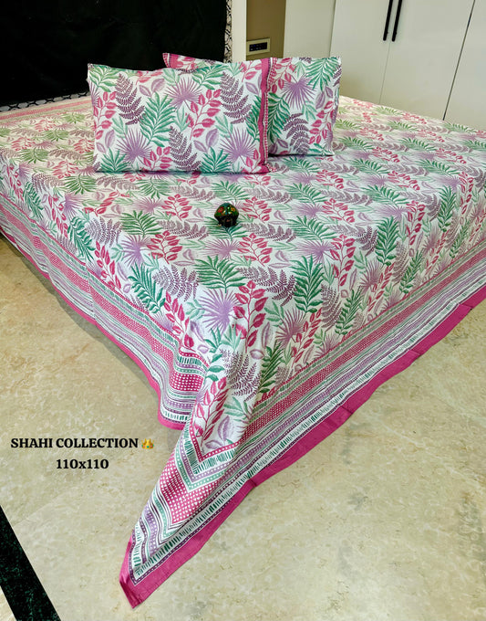 Pink Leaves King Size Bedsheet