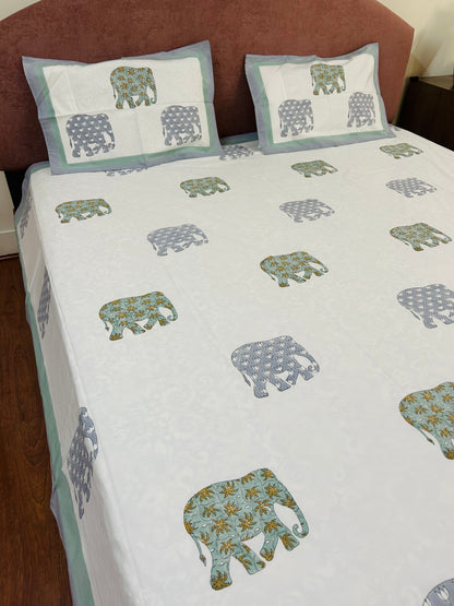 Elephant Hand Block Printed Cotton Bedsheet