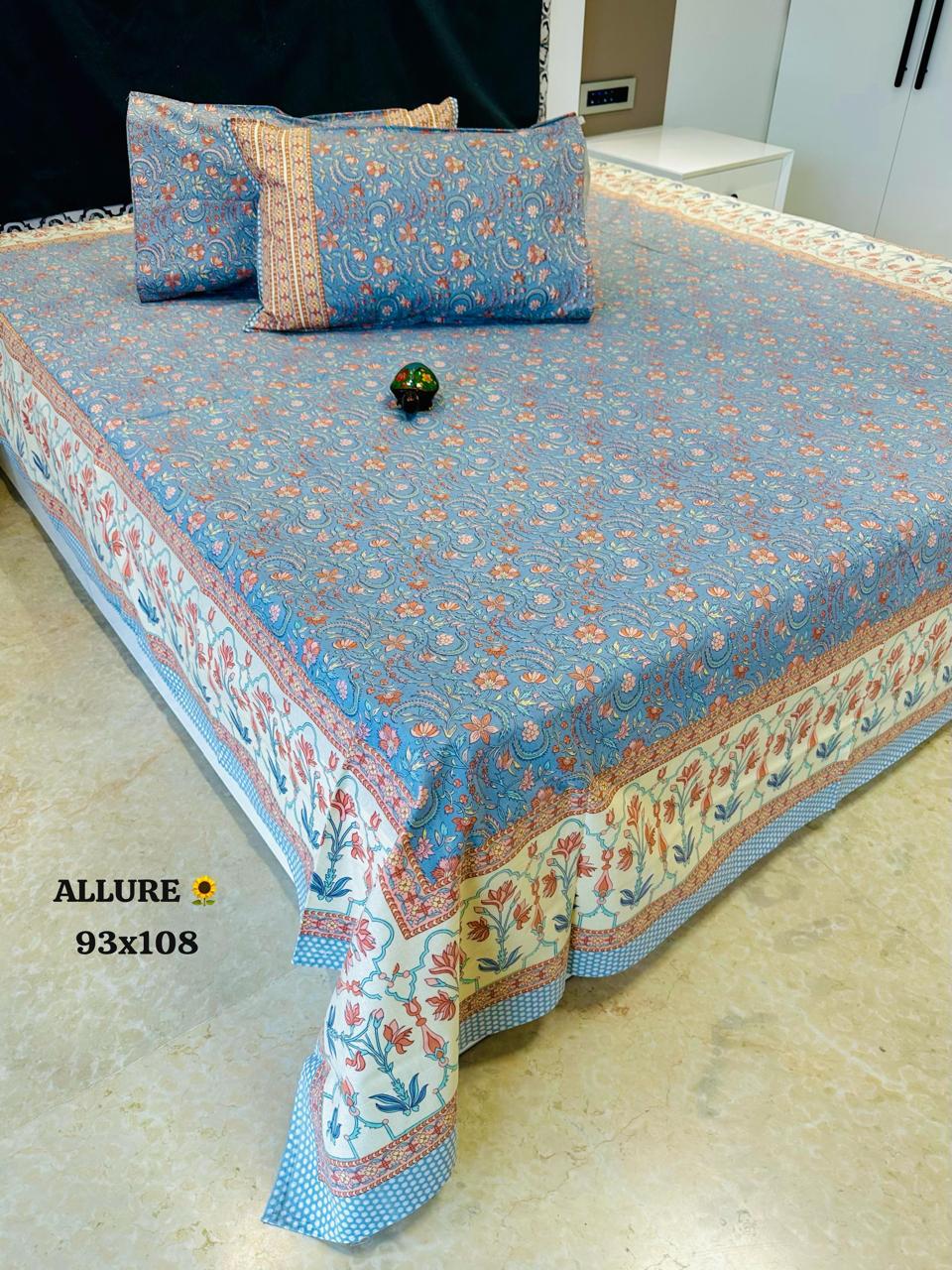 Blue Flowers Queen Size Bedsheet - Allure Collections
