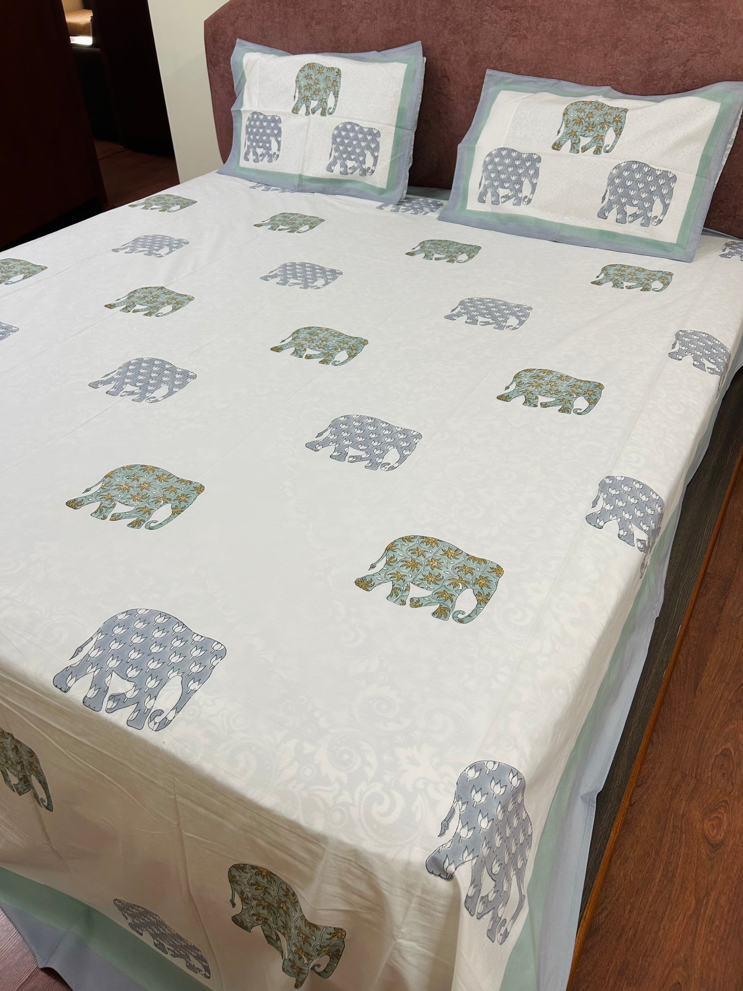 Elephant Hand Block Printed Cotton Bedsheet