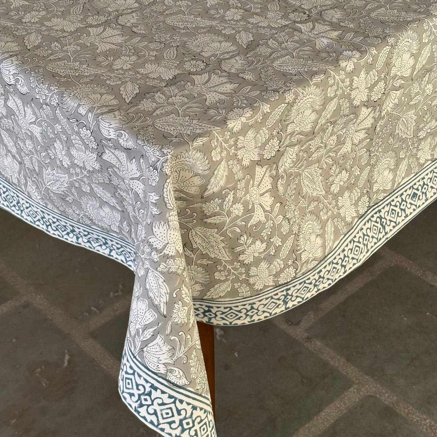Canvas Cotton Table Linen – 6 Seater - Grey Floral