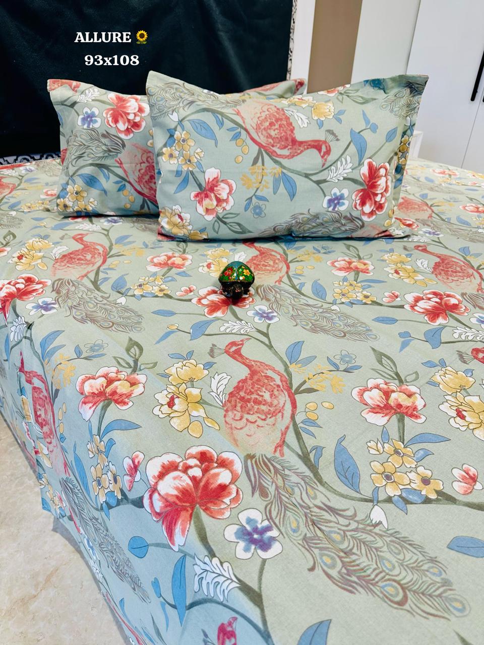 Grey Peacock Queen Size Bedsheet - Allure Collections